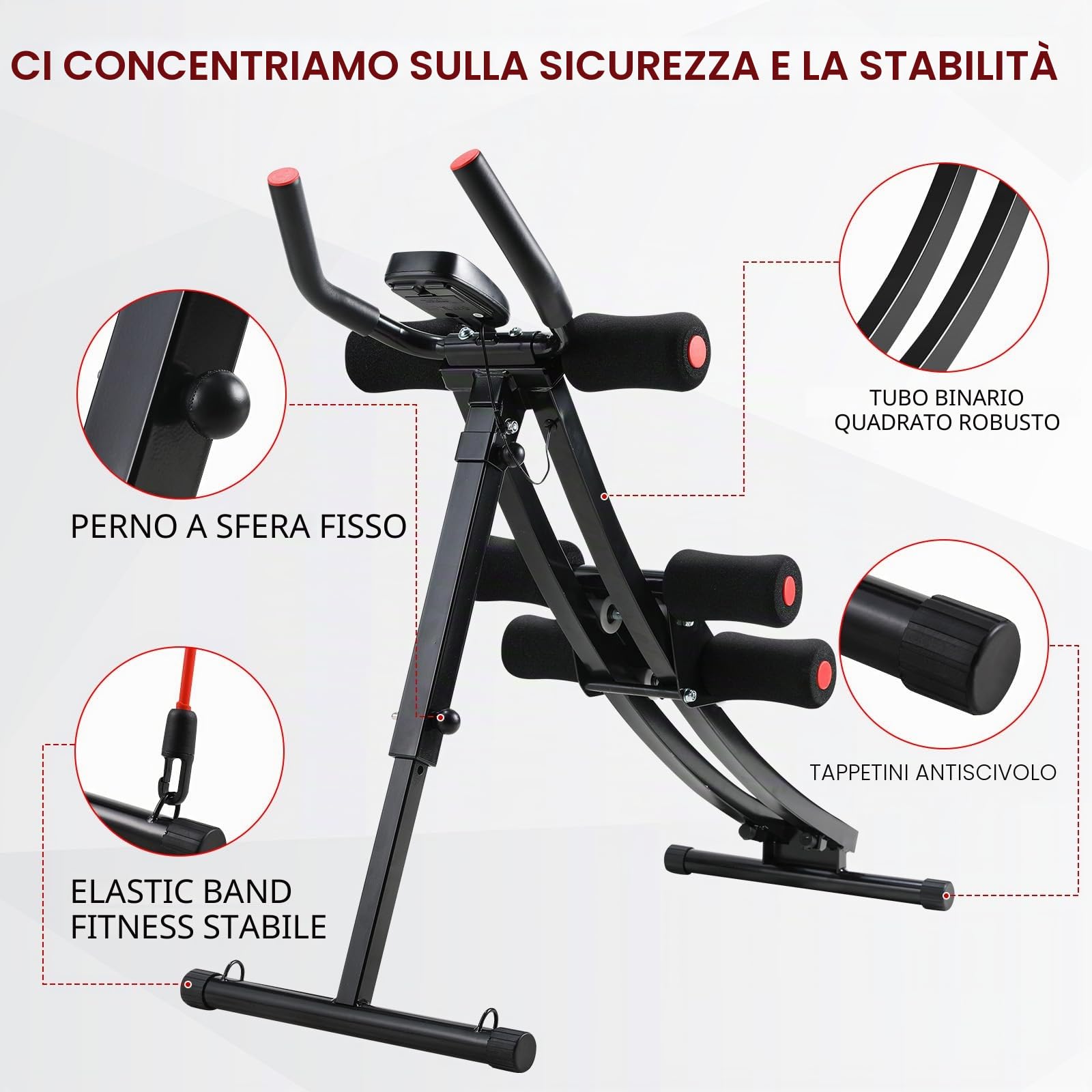 Panca per Addominali Pieghevole, AB Trainer, Panca Palestra Pieghevole, Salvaspazio, 4 Livelli di Resistenza, Trainer Addominale per casa, con Monitor LCD, peso Utente fino a 120 kg