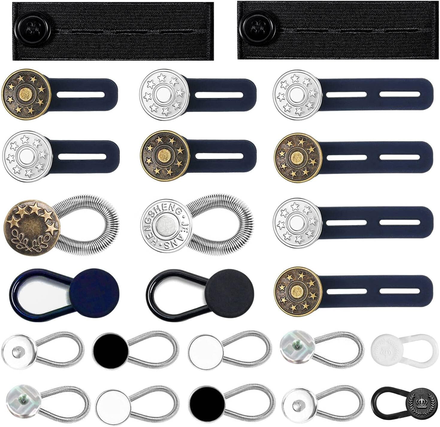24 Pcs Extender Button Set, Flexible Adjustable Elastic Waist Extender Button, Invisible Collar Neck Extenders, No-Sew Extend Buttons for Women and Men's Pants Jeans Skirts Clothing Supplies