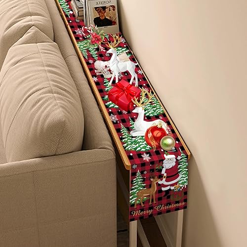 Miniatura 4 de Camino de mesa de reno de Papá Noel, búfalo a cuadros, árbol de Navidad, copo de nieve, decoración de mesa de comedor para interiores y exteriores,