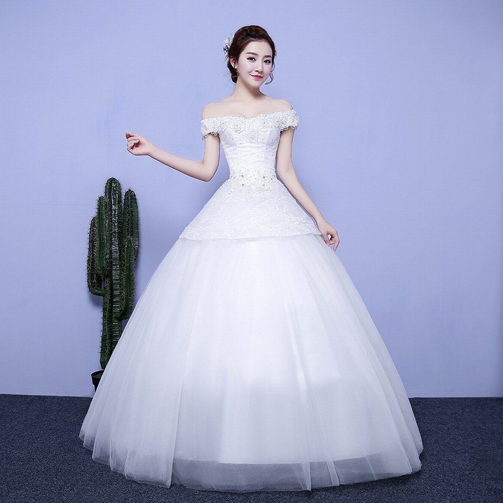 Robe de mariée mince à manches longues et décolleté épaules dénudées