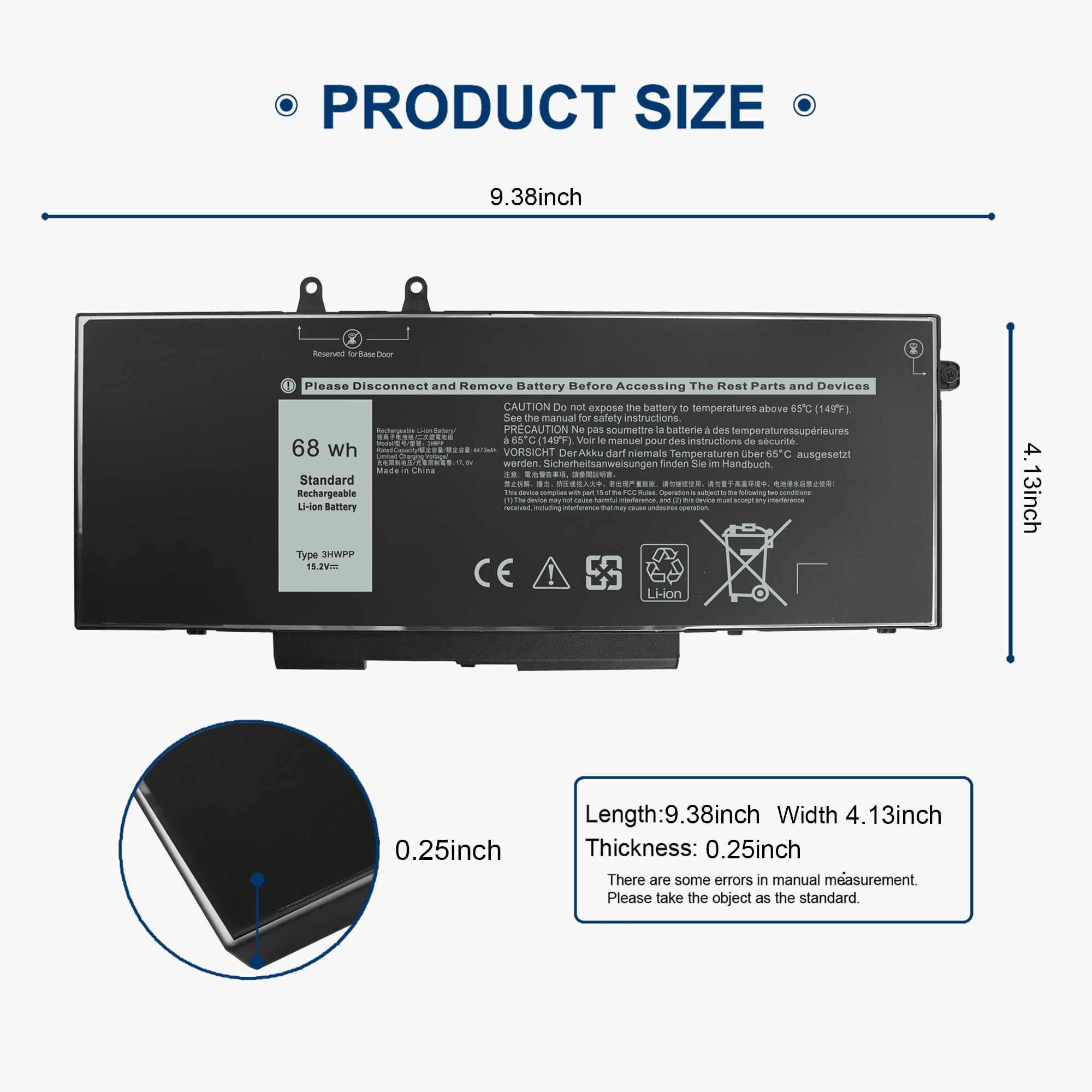 68WH Type 3HWPP Battery Compatible with Dell Inspiron 7706 17 7500 7506 2-in-1 Black Edition Latitude 5401 5501 E5401 E5501 E5511 Precision 3541 3551 Series for N2NLL 01VY7F 3YNXM 451-BCMN, 15.2V