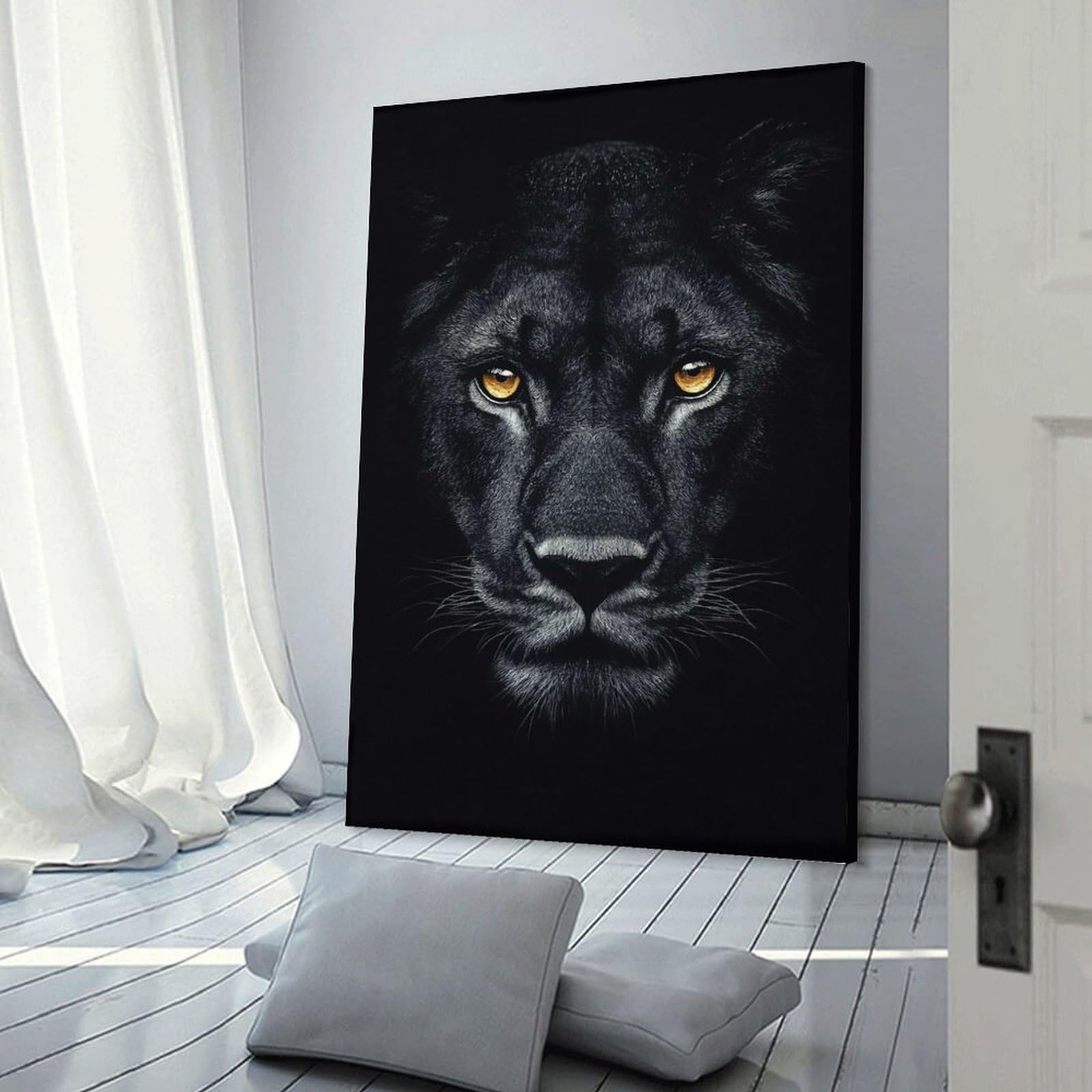 Junmoney Black Panther with Golden Eyes Hanging Wall Art, 12x18inch(30x45cm), for New Homes, Bedrooms Or Workspaces, Thoughtful Wall Decor for Art Lovers