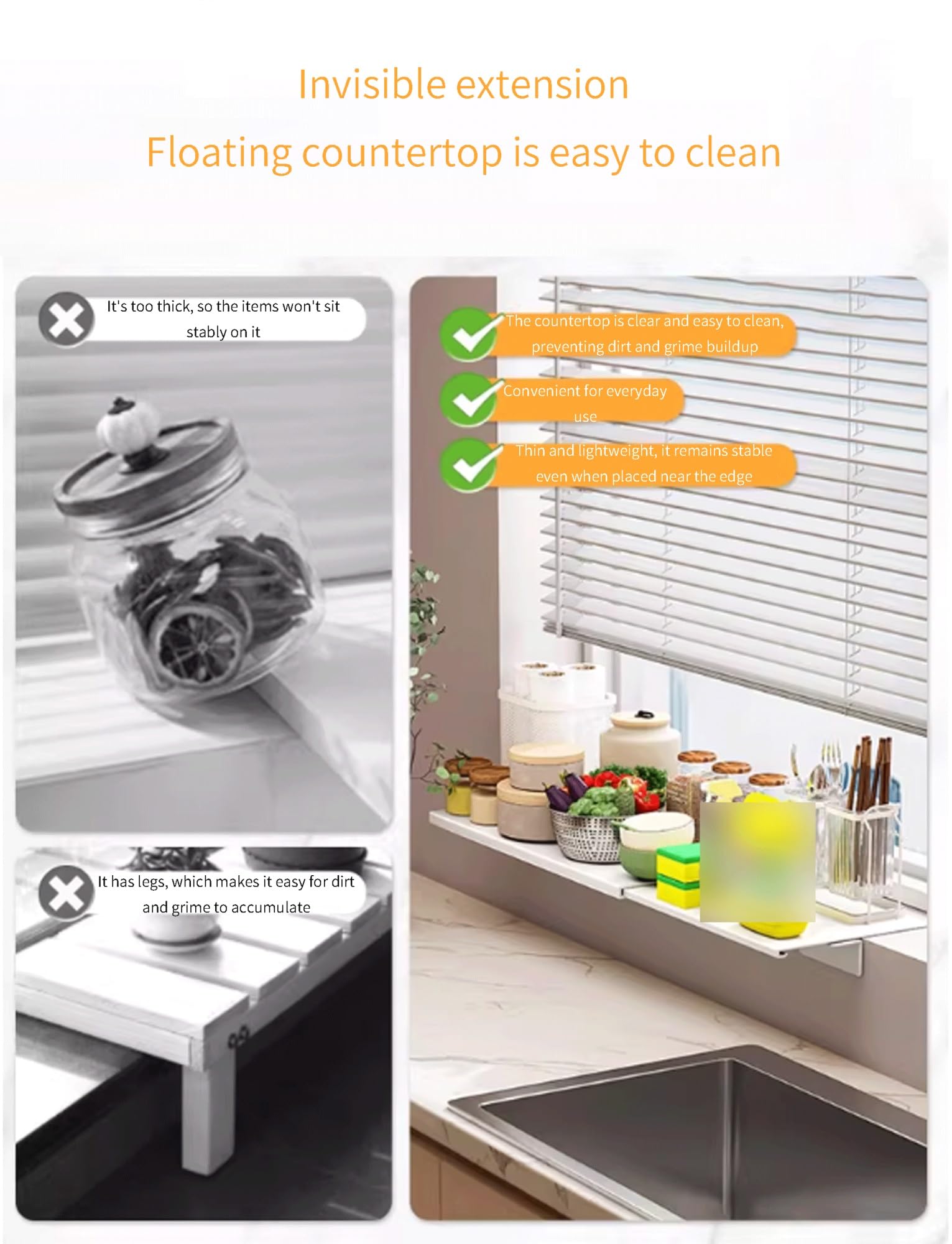 Estensore per davanzale della finestra, mensola per piante, piano di lavoro, con base magnetica, per cucina, bagno, ufficio, organizzazione