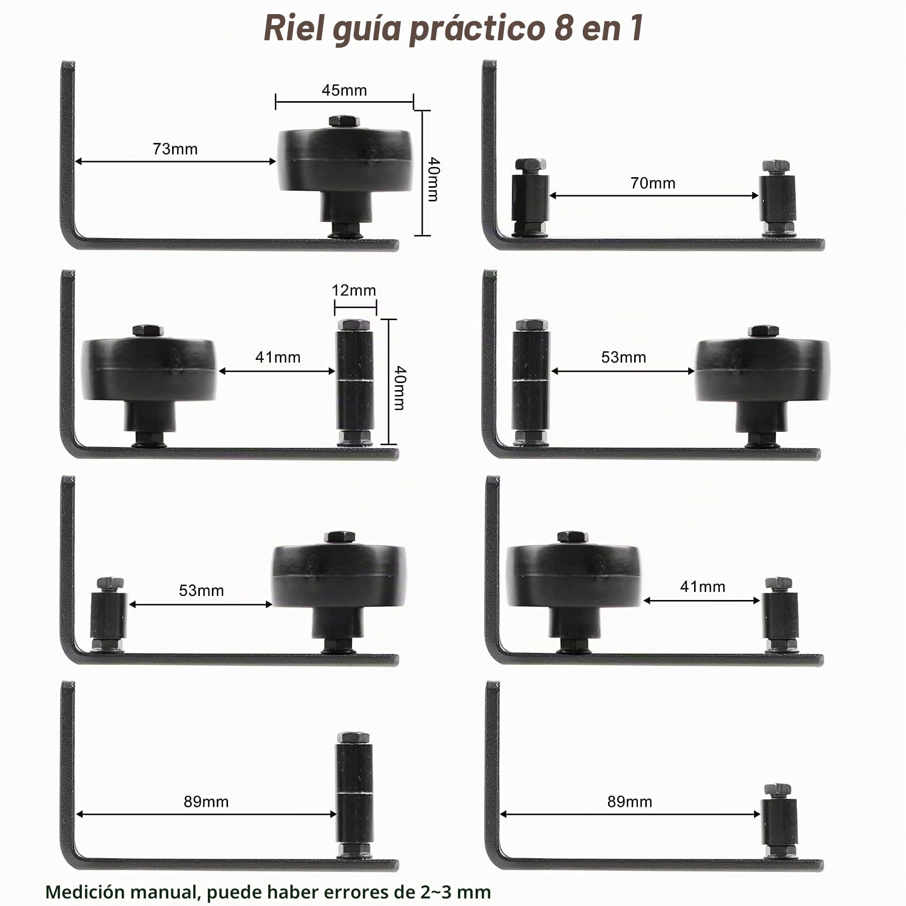 Juego de 2 guías de suelo ajustables, para puertas correderas, guía de ruedas con tornillos, guía de puerta corredera 8 en 1 para todas las puertas correderas