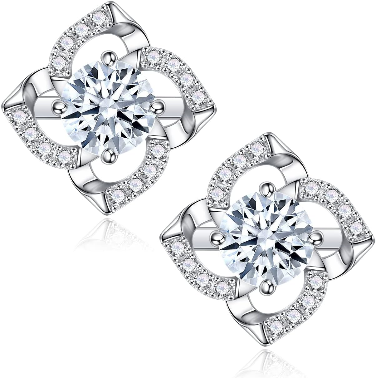 SMILEST 1-2.4ct Moissanite Halo Earrings for Women Men, Princess Cushion Lab Created Moissanite Earrings 925 Sterling Silver Moissanite Earrings for Women Jewelry Birthday Gifts
