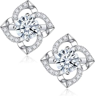 1-2ct Moissanite Stud Earrings for Women Men, D Color VVS1 Clarity Halo Round Princess Cushion Cut Lab Created Diamond Earrings 18K White Gold Plated S925 Sterling Silver Moissanite Earrings for Women