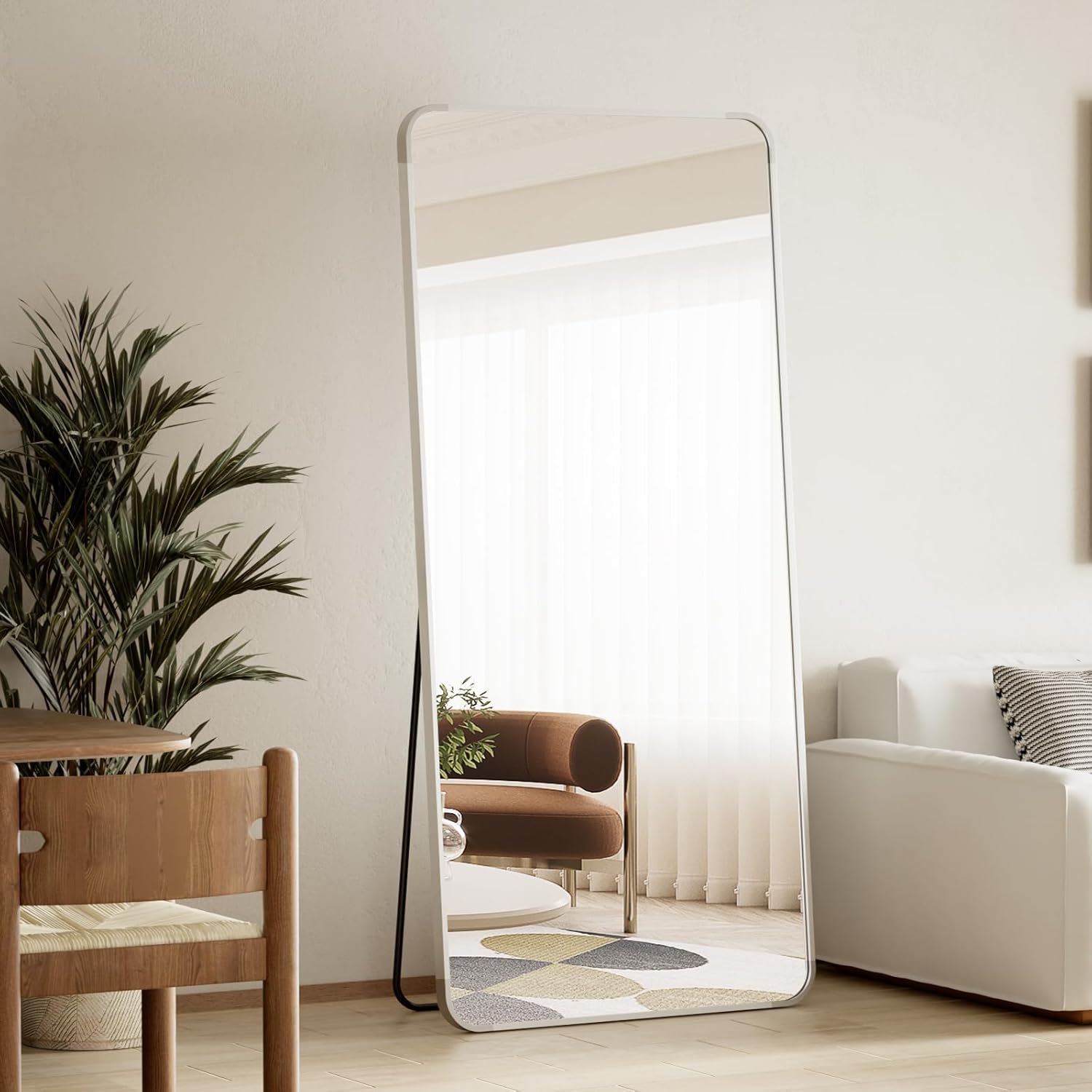 BEAUTYPEAK Silver Full Length Mirror, 71"x26" Rounded Corner Floor Mirror Standing Hanging or Leaning Against Wall, Suitable for Bedroom or Dressing Room