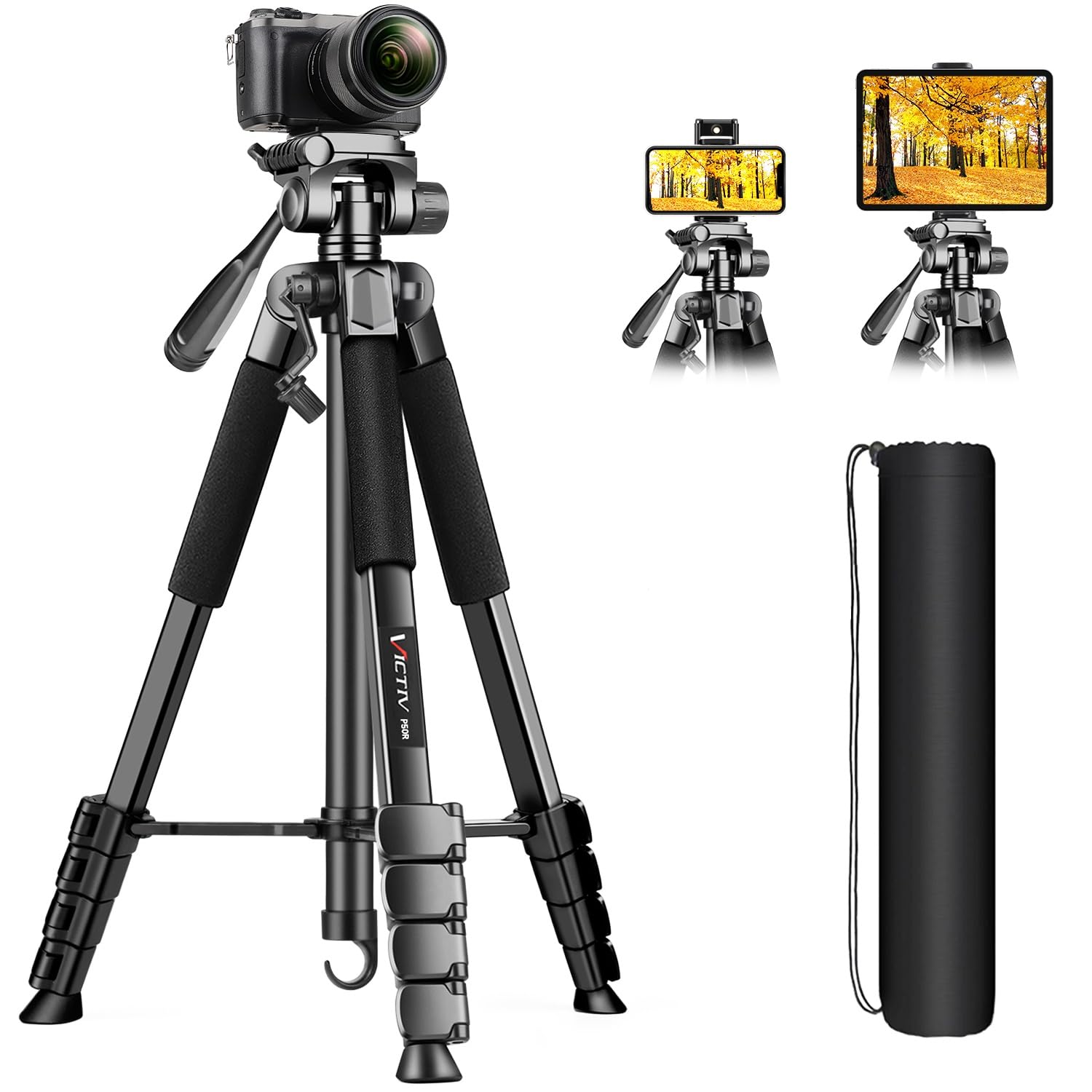 victiv 68" tripod stand for phone, tripod stand for video recording, camera tripod stand for phone/camera/dslr, compatible with iphone samsung galaxy xiaomi vivo canon