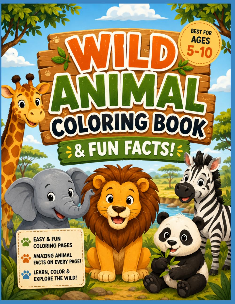 Wild Animal Coloring Book & Fun facts: Easy coloring with cute facts!