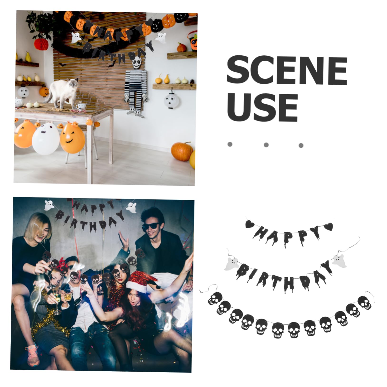 SOLUSTRE 4 Juegos Bandera de Cumpleaños de Halloween Banner de y Decoración Espeluznante para Fiestas de Halloween y Cumpleaños Banderín Negro para Pared y Mesa