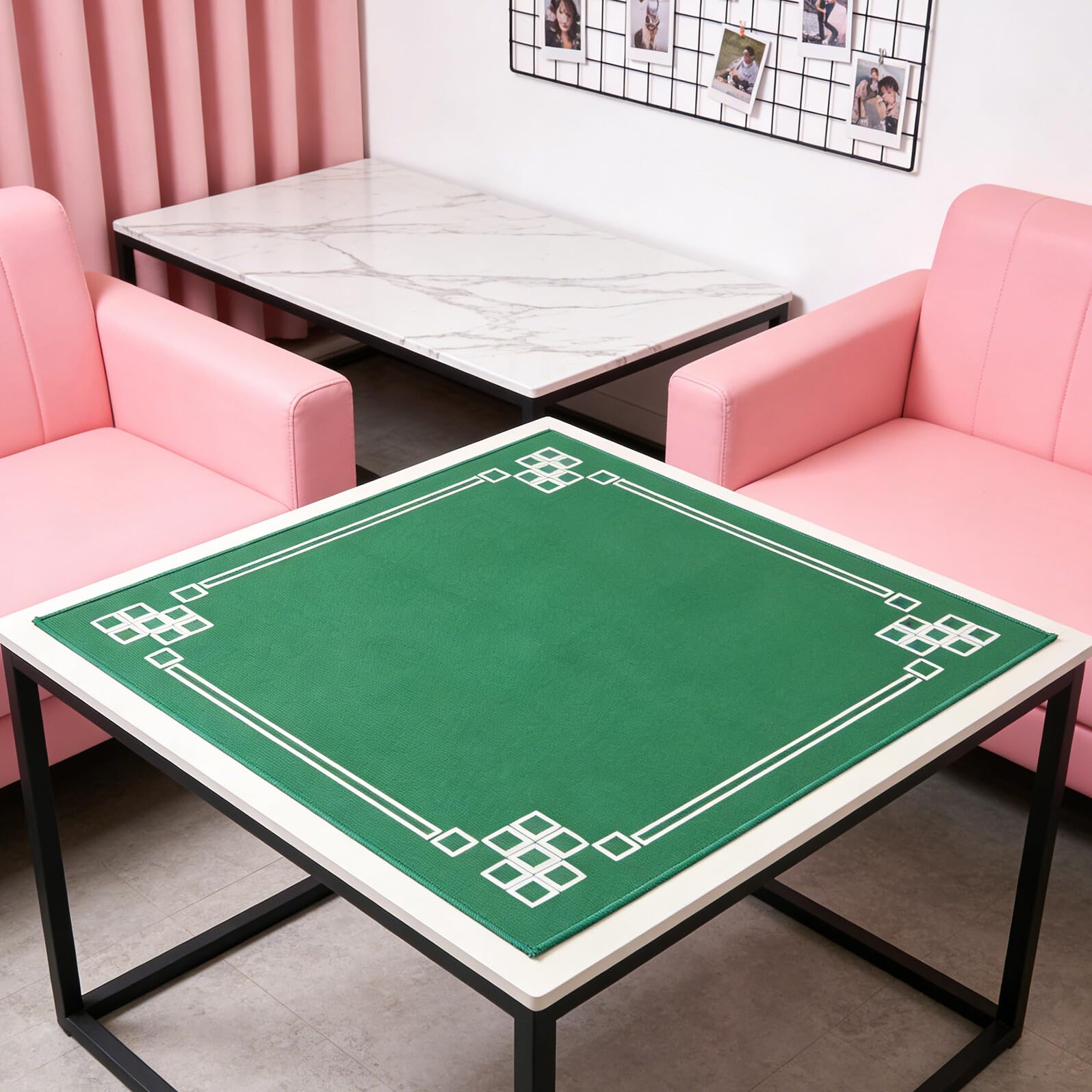 HEMOTON Antypoślizgowa Mata Do Mahjonga Zielona Kwadratowa Redukująca Hałas Ochrona Stołu Do Gier Planszowych i Karcianych Łatwa Czyszczeniu Mahjong