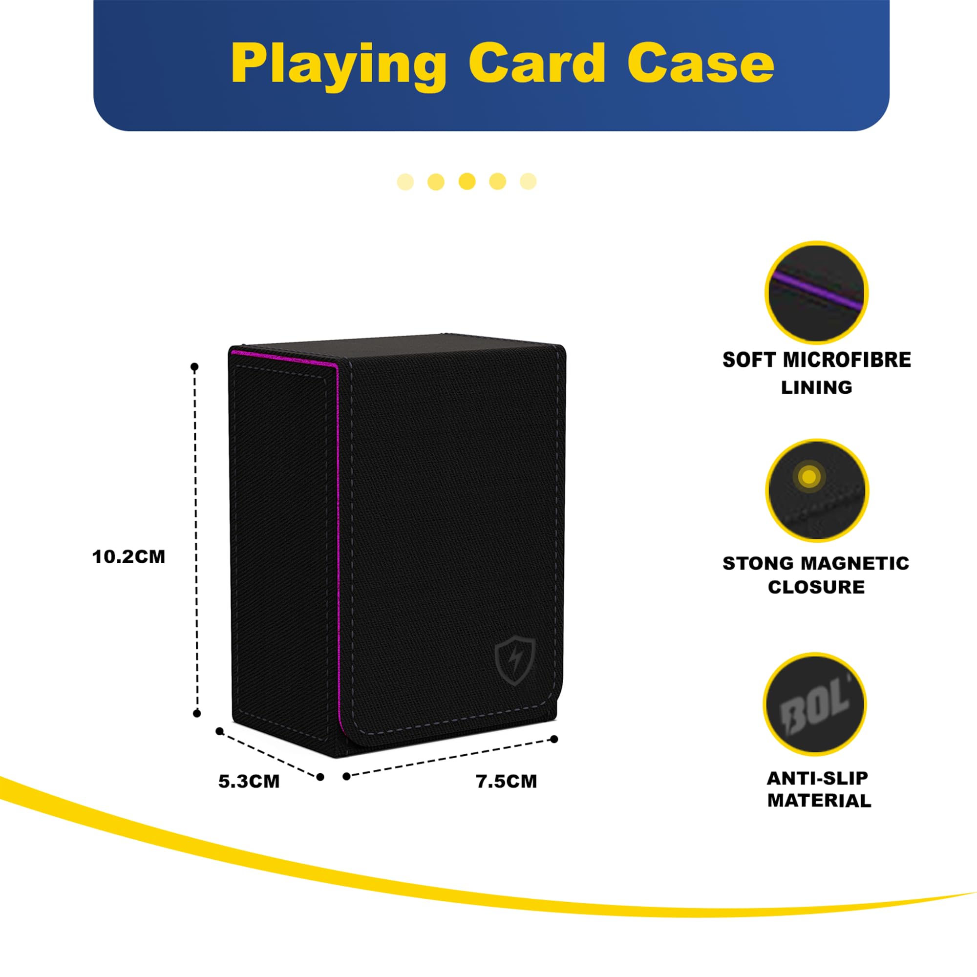Boltquan Double-Decker Leather Card Case - Premium Holder for Two Poker Card Sets - Stylish Design with Secure Closure (Black-Purple) - Image 2