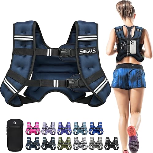 Miniatura 31 de BAGAIL Chaleco con peso de 5, 8, 10, 12, 15, 20, 25, 30 lbs, para caminar y perder peso, reflectante, con bolsa para teléfono, para mujeres