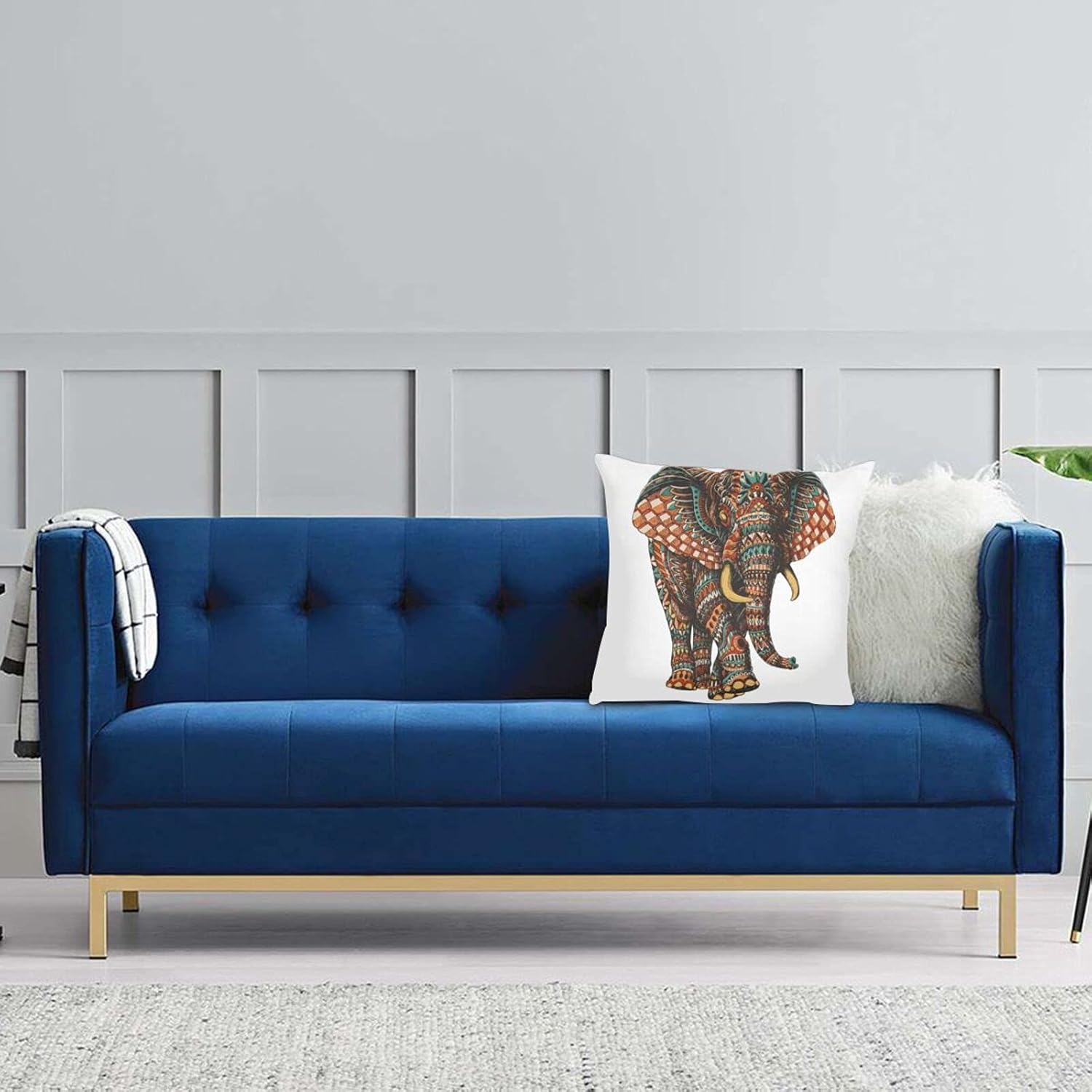 Xinstas Throw Pillow Covers Bohemian Elephant Decorative Cushion Cover Square Pillow Cases for Car Sofa Home Decor,18x18 Inches: Home & Kitchen