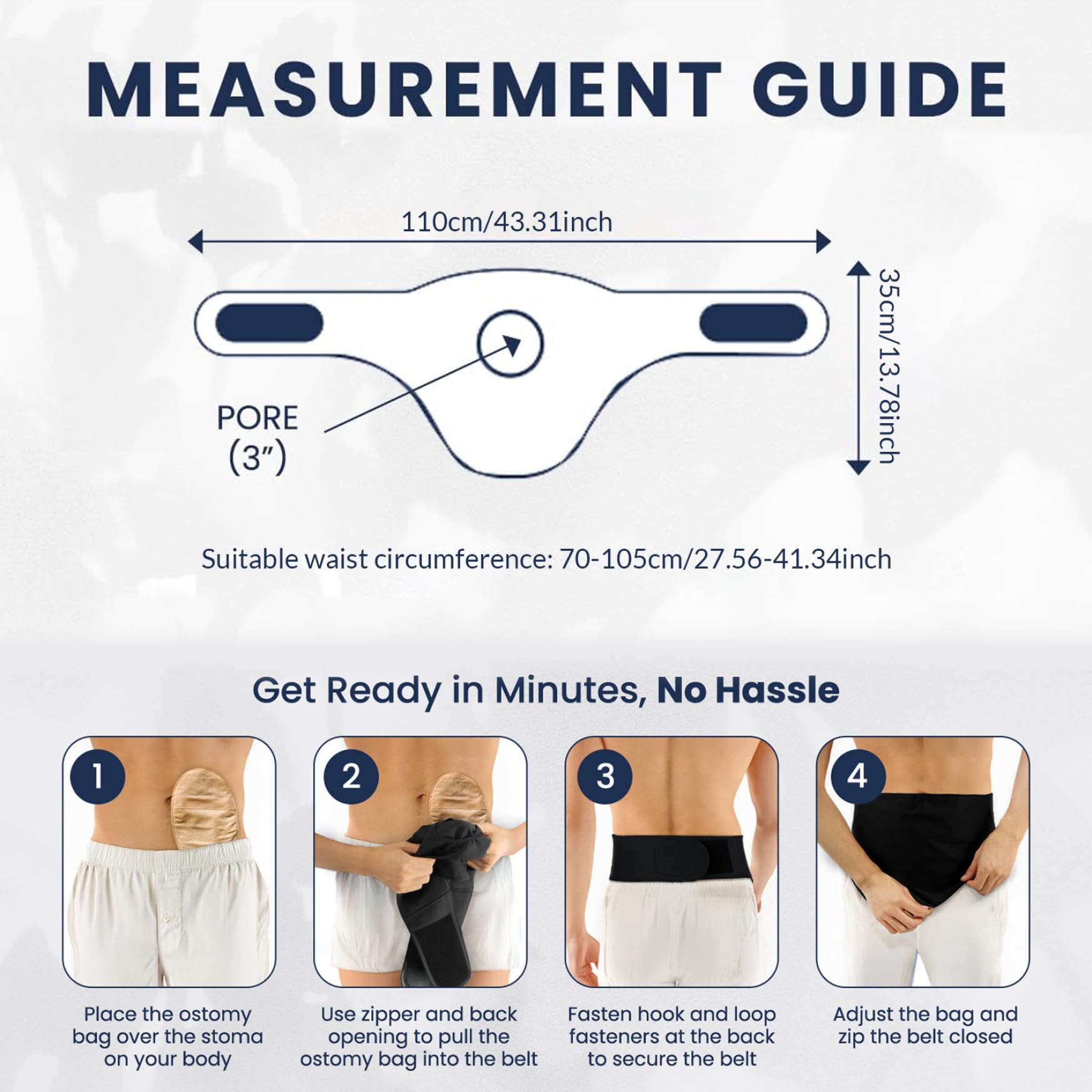 Cintura di stoma, coperture per sacchetti per stoma, cintura regolabile, ostomia in tessuto di asciugatura dell'umidità, sacchetti di colostomia lavabile in lavatrice per uomini e donne