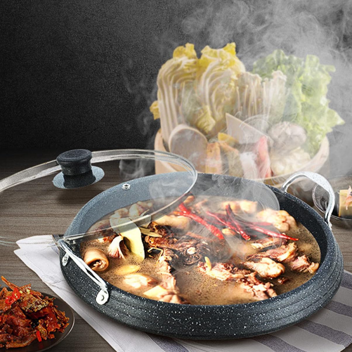 Mikinona 1pc Flat Pan for Barbecue Round Baking Tray Non-stick Grill Plate for Outdoor Cooking