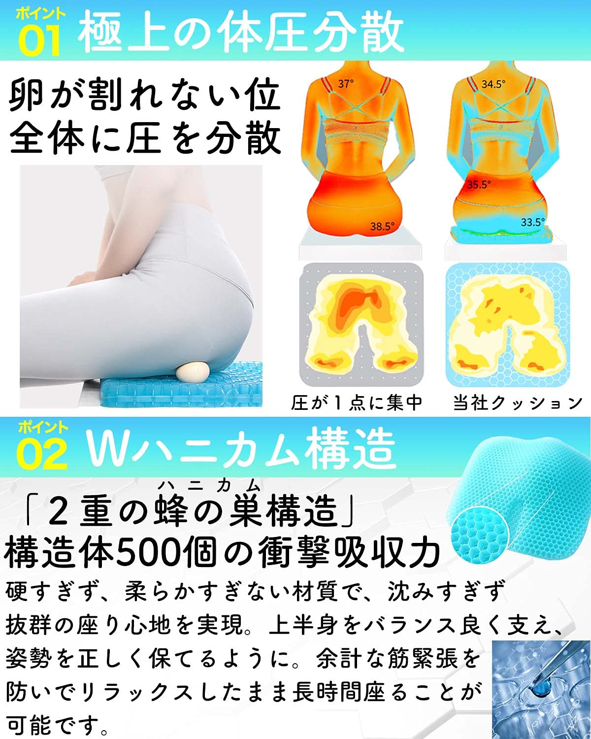 Amazon.co.jp: ゲルクッション 特大 体圧分散 第5世代 ジェル