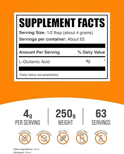 Miniatura 9 de BulkSupplements. com Polvo de ácido L-glutámico - Suplemento de glutamato, suplemento de aminoácidos - Sin sabor y sin gluten, 0.14 oz por porción,