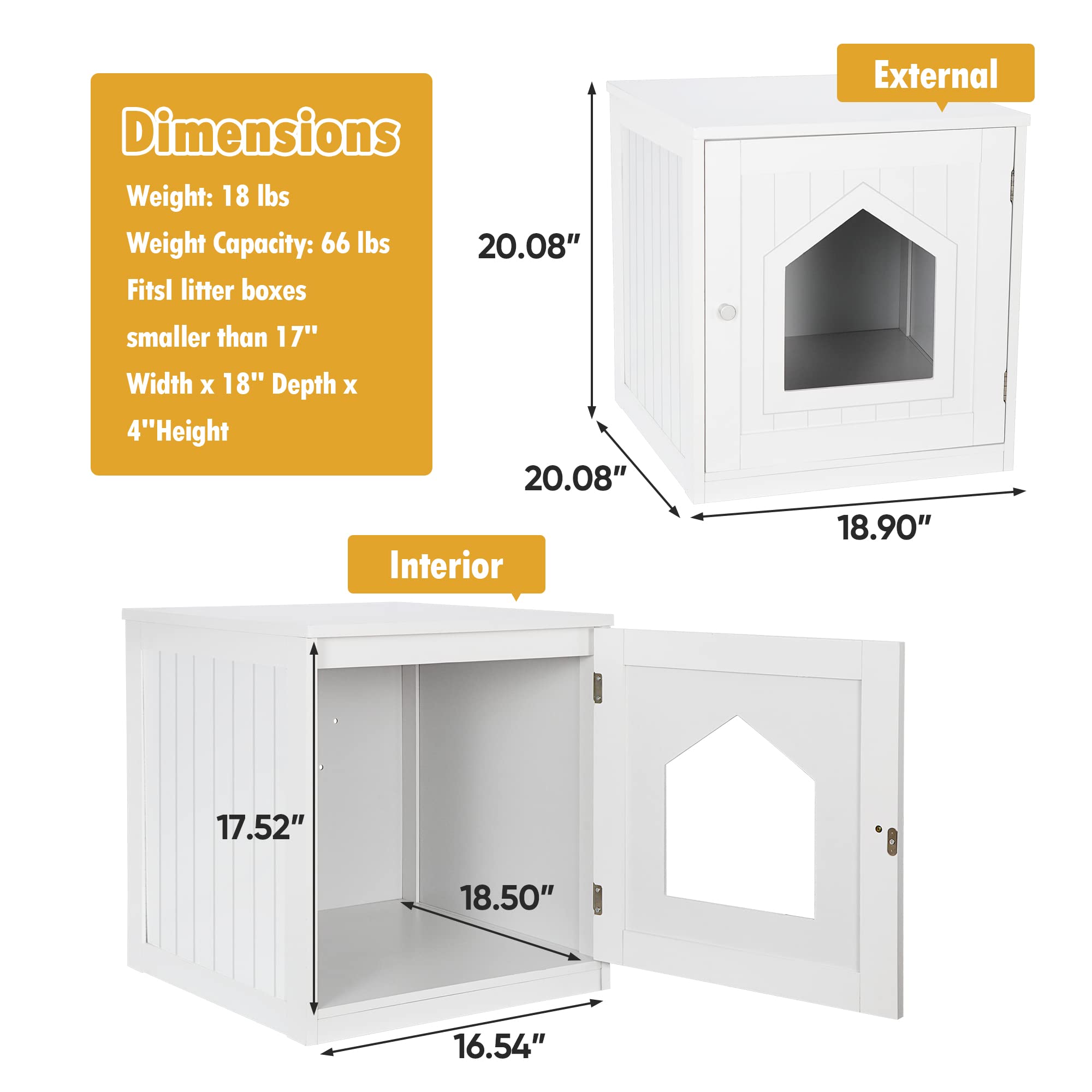 Litter Box Enclosure Cat Litter Box Furniture Hidden Litter Box Furniture Indoor Box Cabinet Cat House Side Table Nightstand (White) - image 3