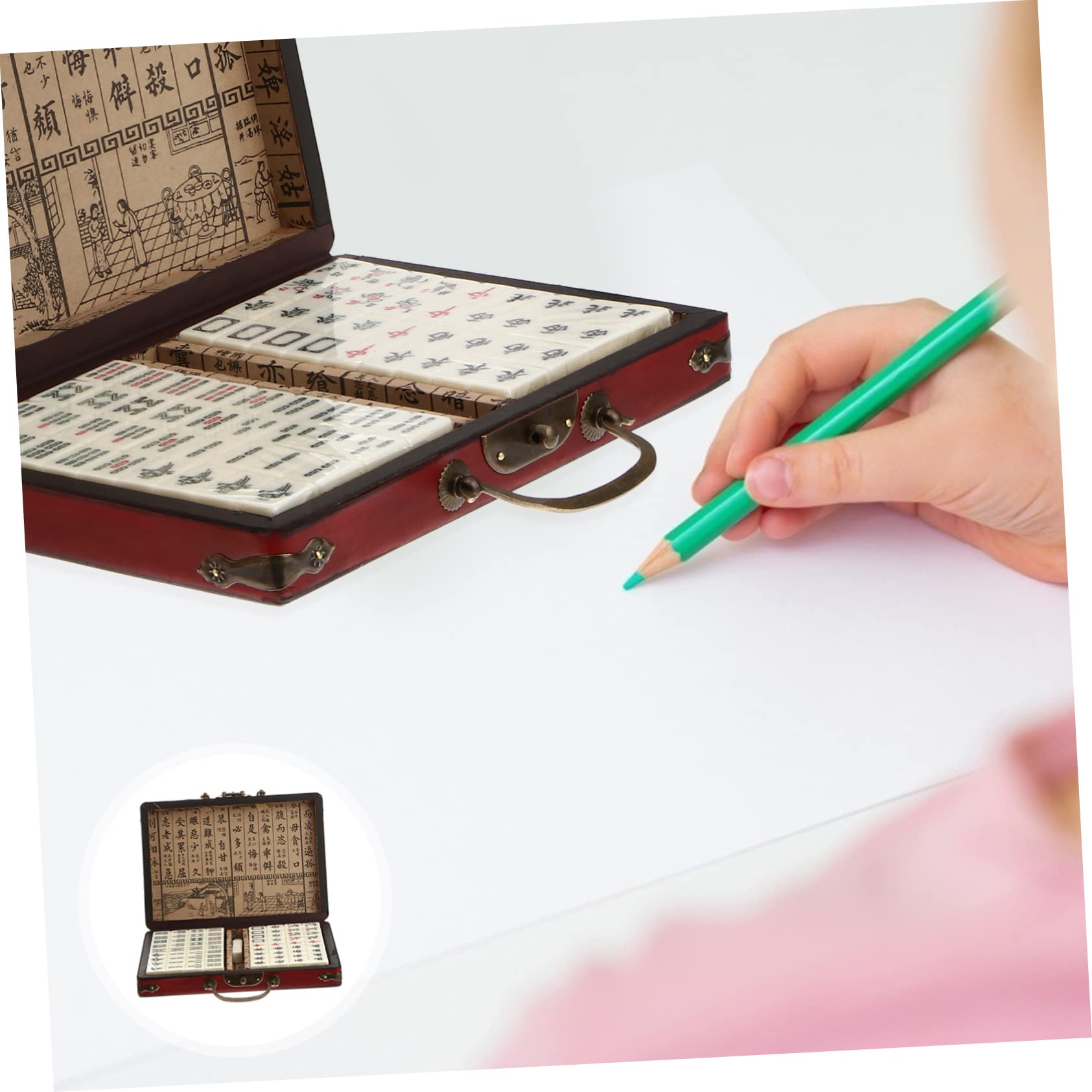 KOMBIUDA Antikes Reise Mahjong Satz aus Hdf mit Etui und Anleitung