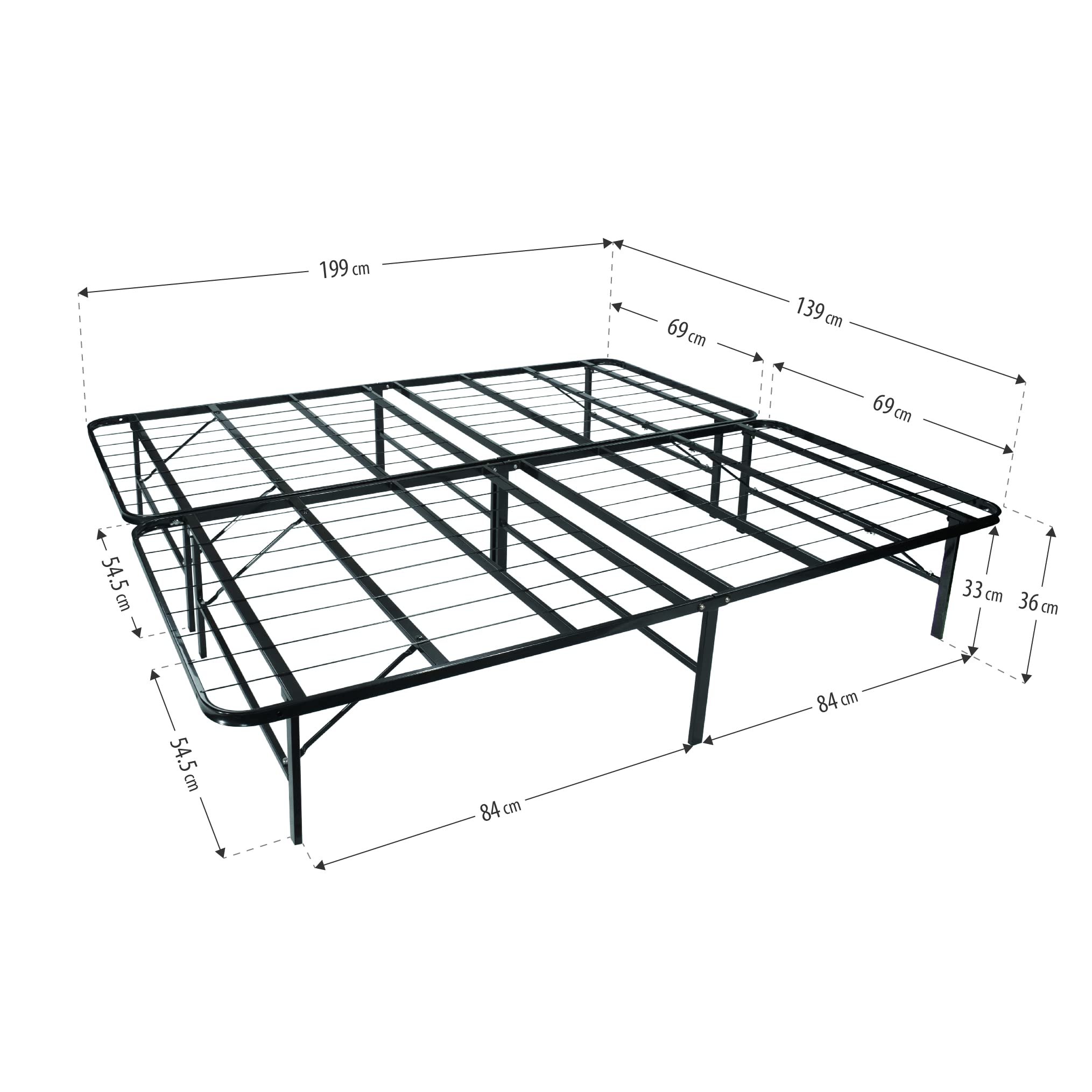 i-flair Metallbett Klappbett 140x200 cm Letto, platzsparendes und langlebiges Faltbett/Gästebett auf Füßen mit Stauraum – alle Größen