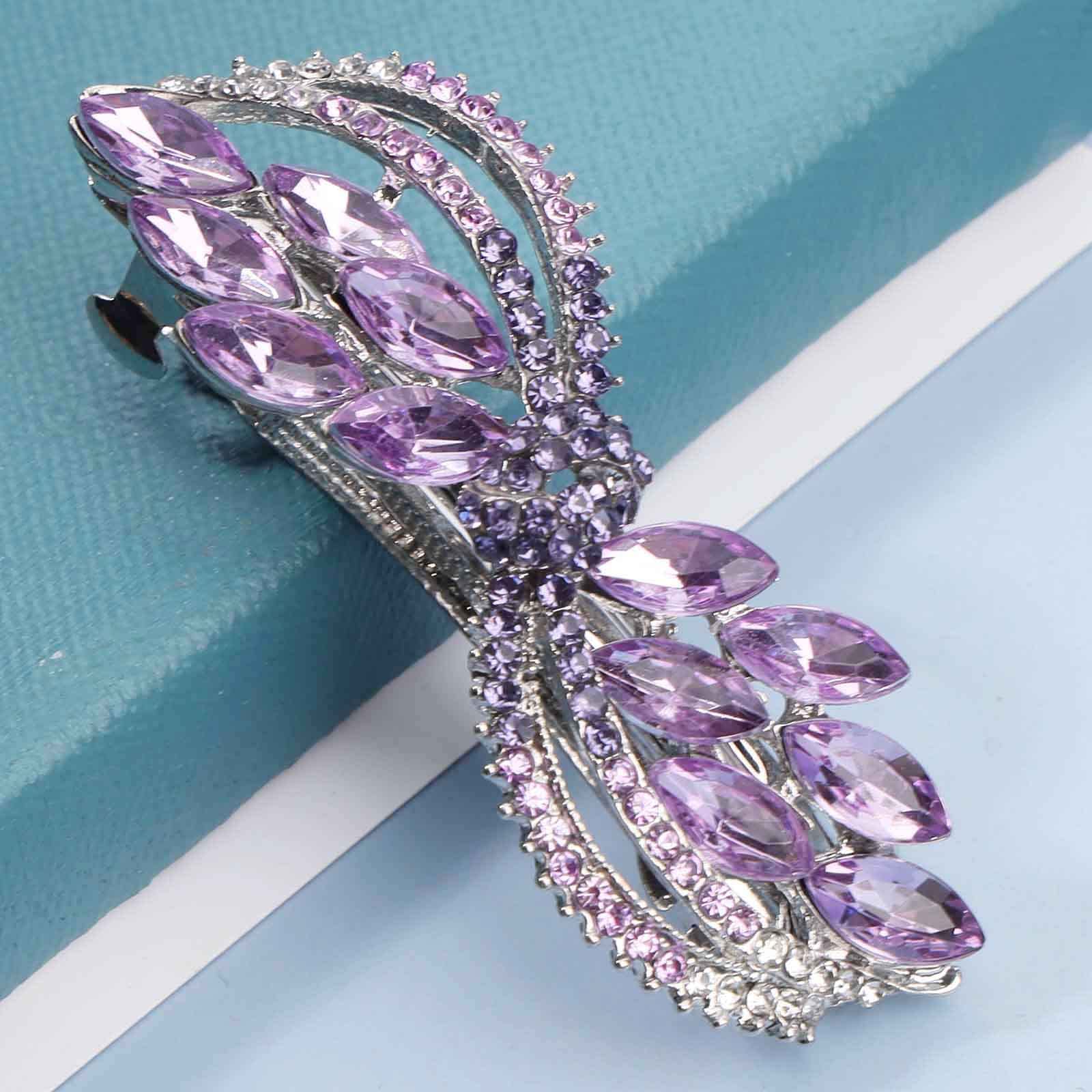 Barrette à Cheveux Argent Filigrane NY Fashion Accessories - Strass Irisés - Mariage