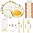 Festiva 176Pcs Thanksgiving Plastic Plates - Heavy Duty Thanksgiving Plates - Thanksgiving Disposable Dinnerware Set include 50 Plates,75 Silverware, 25 Cups, 25 Pumpkins Napkins, 1Tablecloth