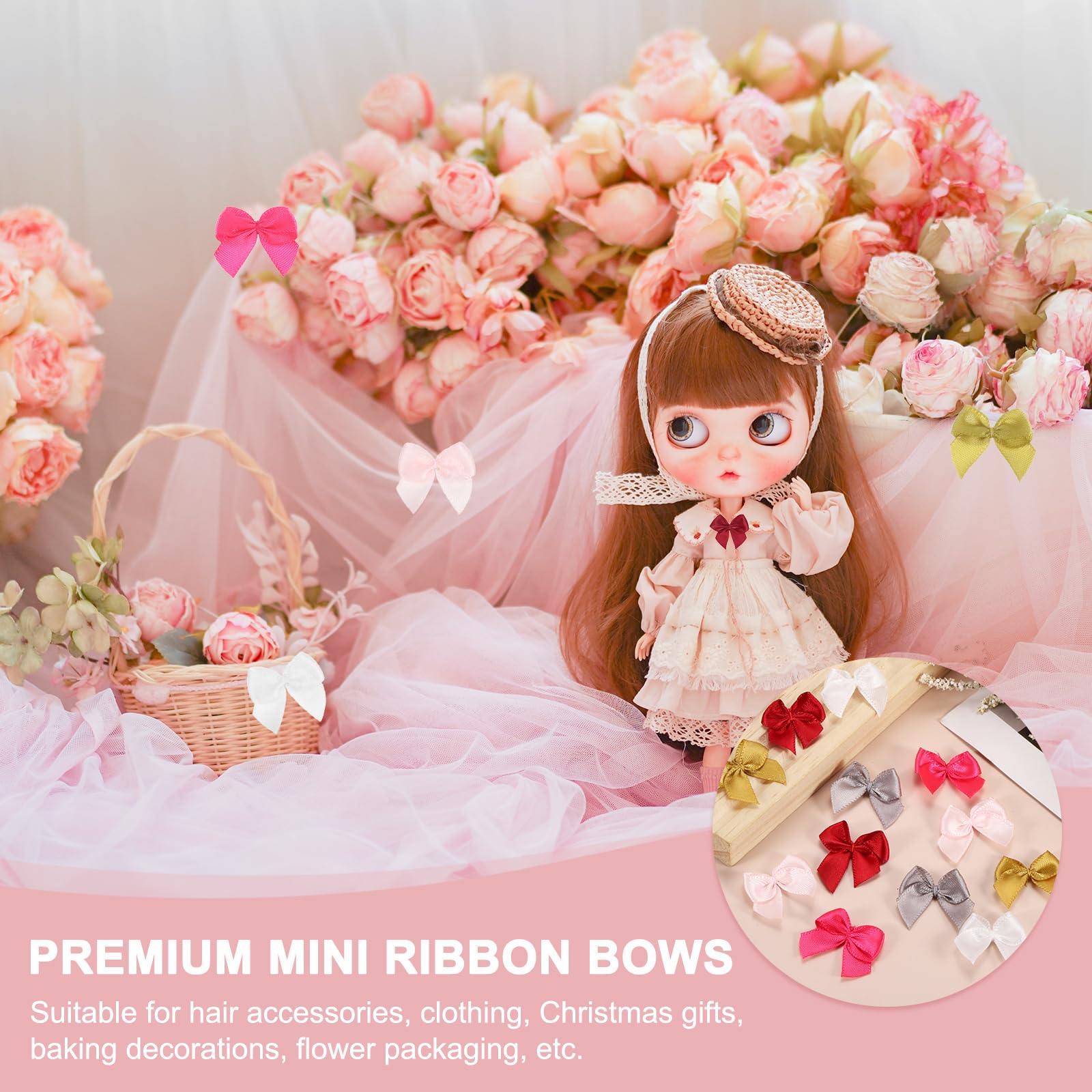 Sourcing Map 120 Mini Fiocchi In Raso Quadrettati 2,5 Cm - 6 Colori Misti Per Decorazioni Fai Da Te, Matrimoni, Confezioni Regalo