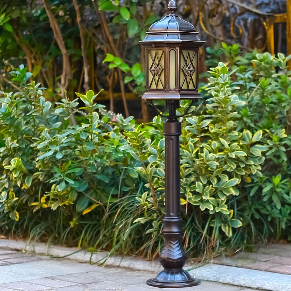 Post Lights Outdoor,Retro Outdoor Waterproof Lawn Lamp Metal Glass Lampshade Floor Lamp Villa Landscape Community Decorative Garden Lights Aisle Path Lights Night Terrace Lights Lighting