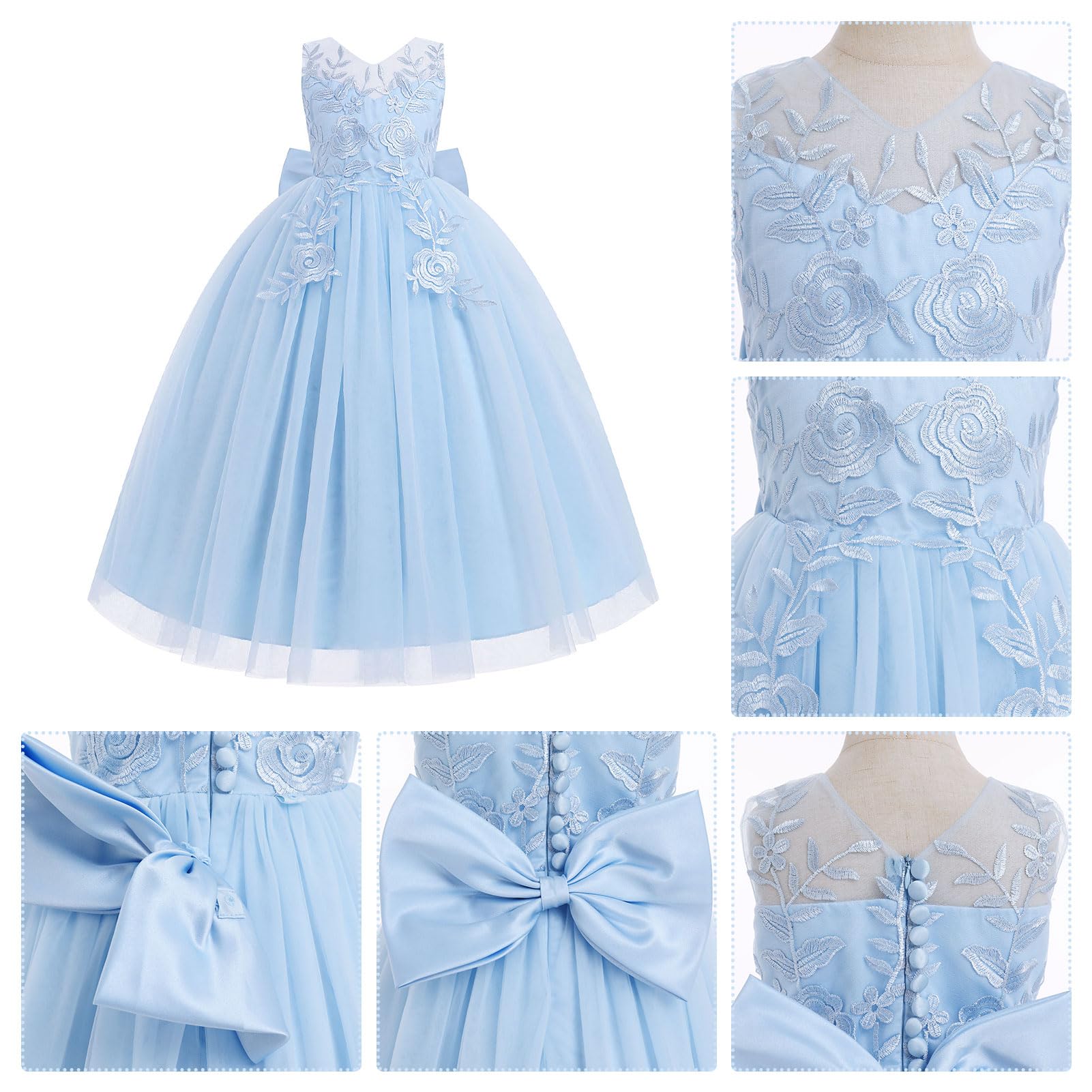 Odizli Abito da ragazza floreale per bambini, senza maniche, scollo a V, principessa floreale, abito in tulle