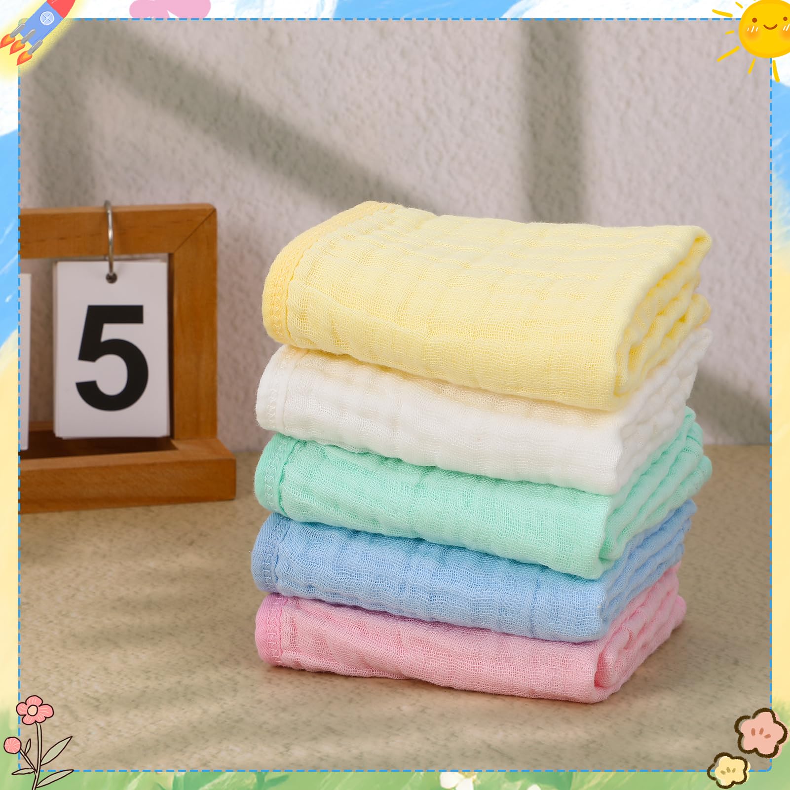5 panni in mussola per bambini, 50 x 25 cm, 100% mussola di cotone, quadrati per il ruttino, per neonati, extra morbidi, 6 strati, per pulire il bagno e l'alimentazione