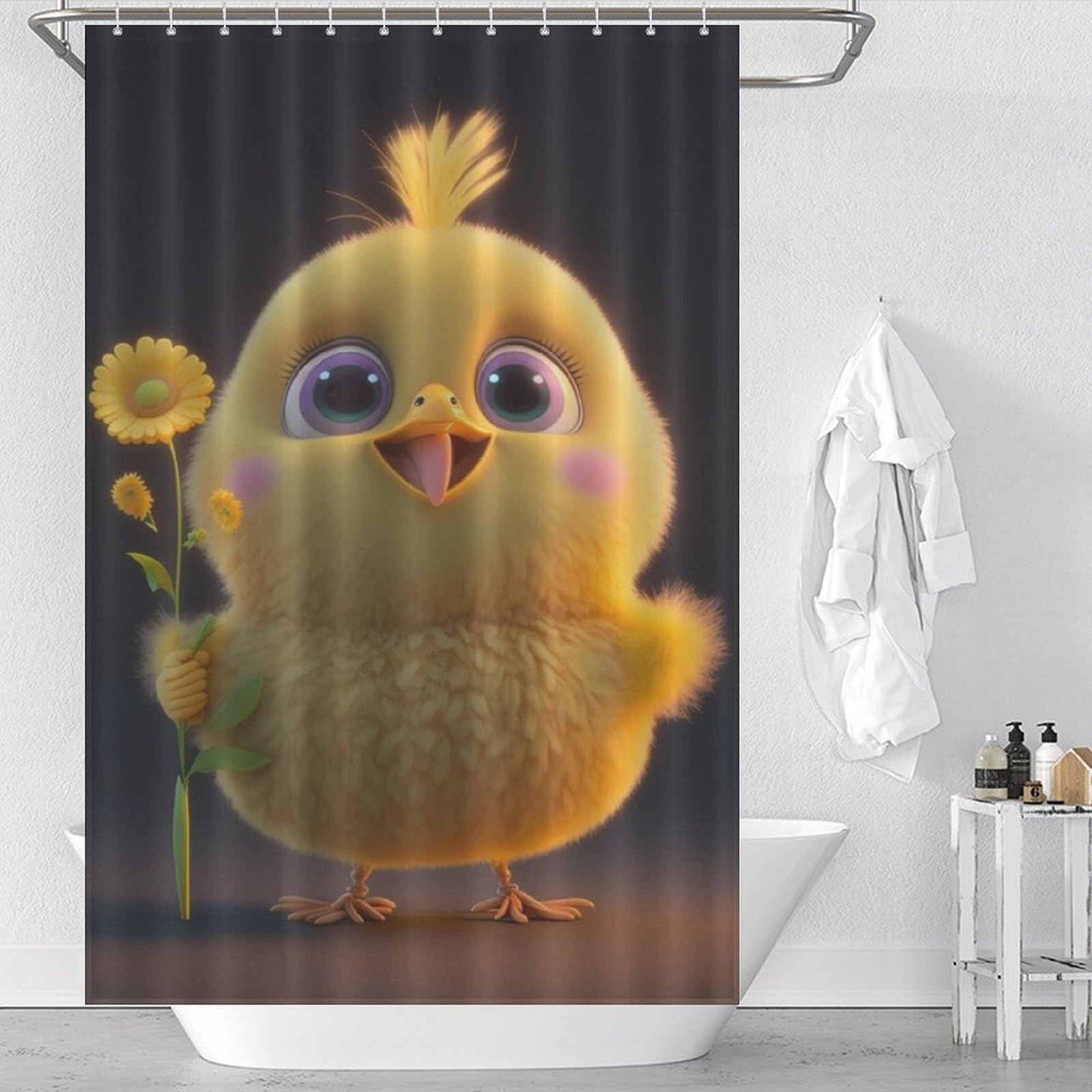 Rideau de douche anti-moisissure en tissu polyester imperméable motif canard jaune