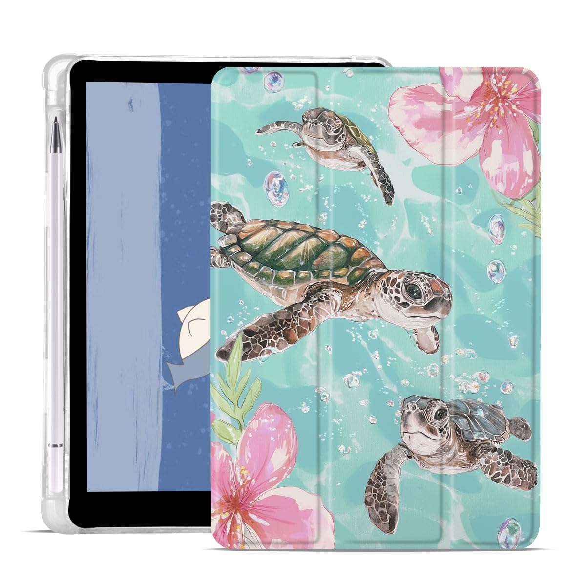 Étui pliable iPad 7e génération en cuir avec support stylet tortue - 8
