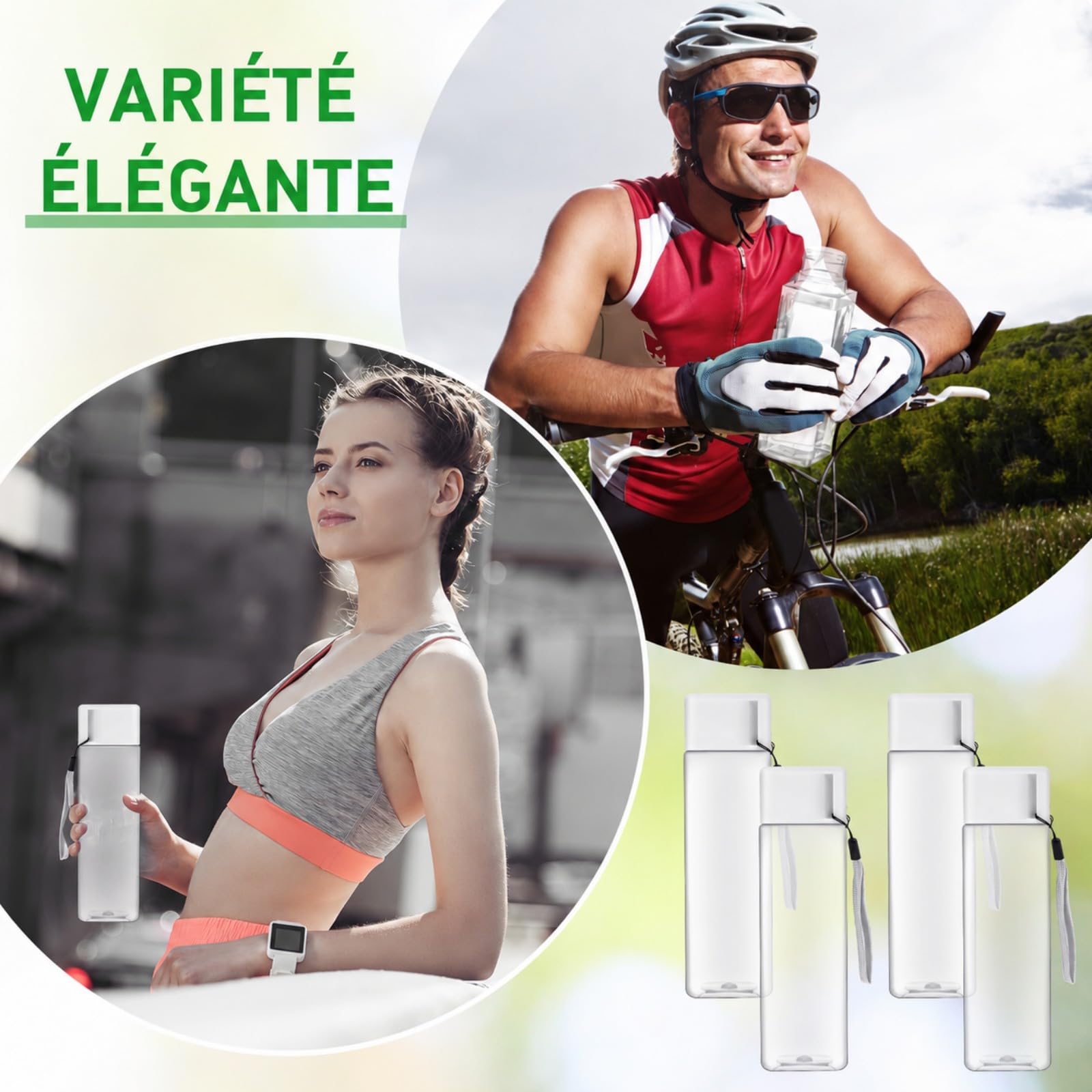 Lot de 20 Gourdes d'Eau Transparentes 500ml - Bouteille Plastique Sans BPA - Design Carré Unique, Étanches et Réutilisables - Idéal pour École, Sport, Gym, Bureau et Voyage - Bouchon Blanc Épuré