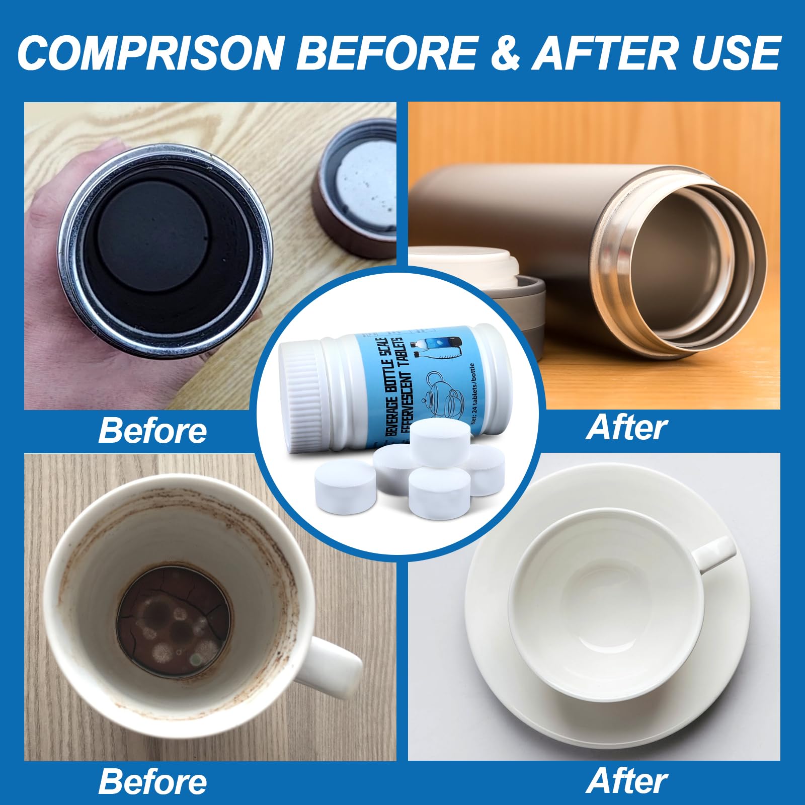 48 Pastiglie per la Pulizia Bottiglie,Detersivo per Tazza di Caffè,Tazza di Thermos(48x4g)