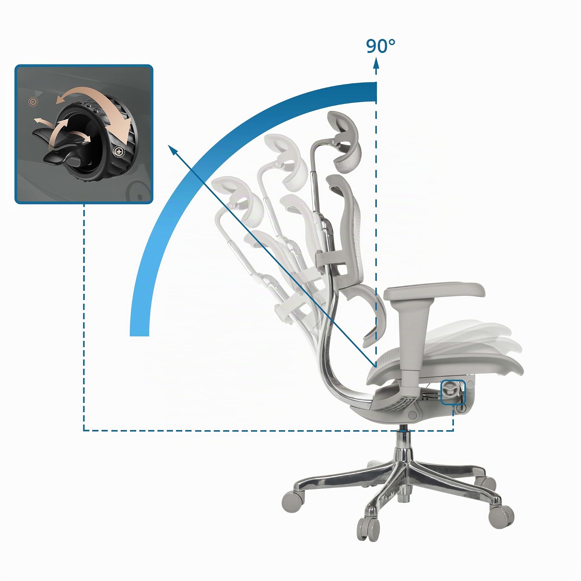 hjh OFFICE Bürostuhl ergonomisch ERGOHUMAN Ultra G GEN2 Originales Design, Bürosessel mit Flexibler Lendenwirbelstütze, Netzbespannung, Grau
