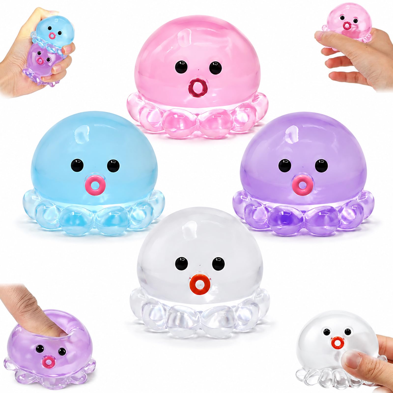 4ppcs Octopus Squishy, Squishy Toys, Squishy, Soft and Flexible Stress Relief Toy for Sensory Play And Relaxation, Office Stress Relief Suitable for Adults(Pink, Clear, Blue, Purple）