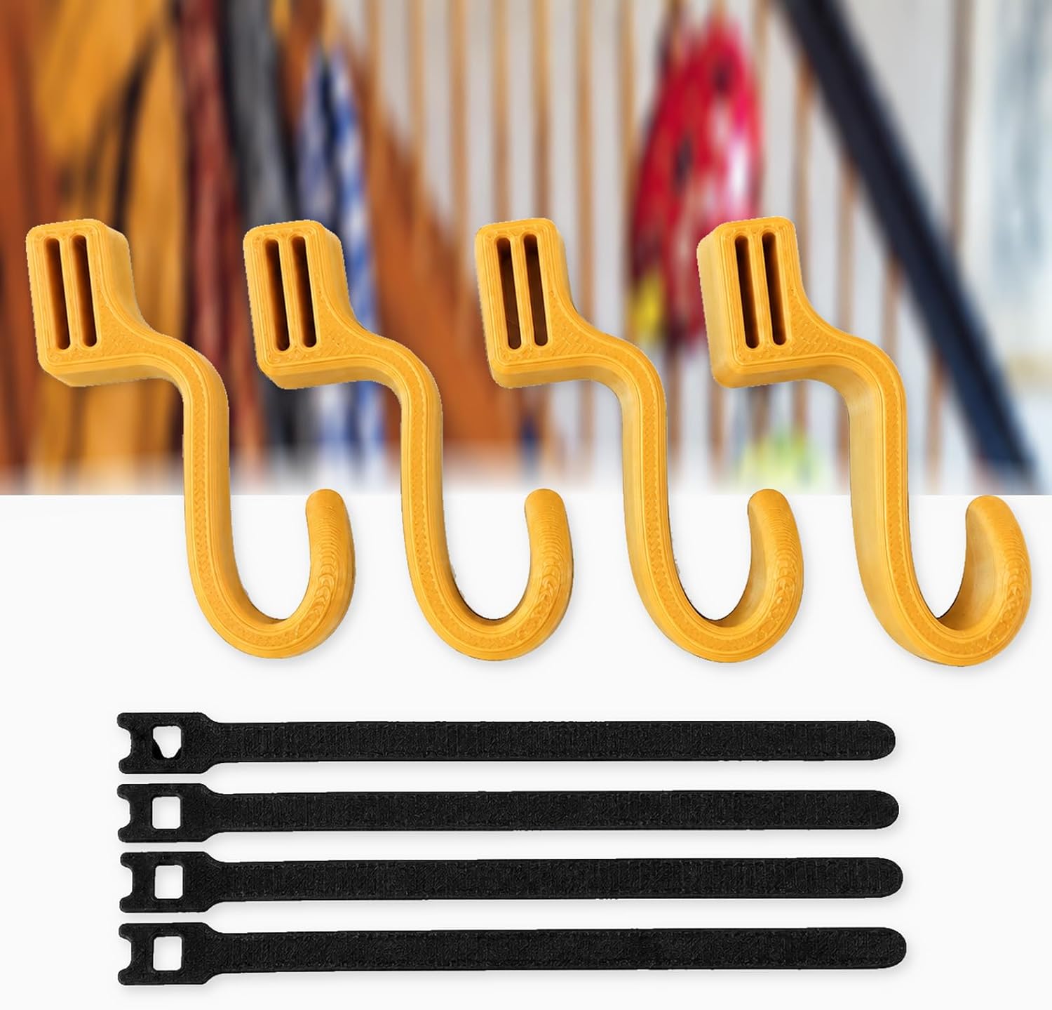 Stair Railing Hooks, No Drill Staircase Banister Hooks with Adjustable Strap, Space Saving Storage Organizer for Jackets, Bags, Helmets, Towels and Accessories, Set of 4 (4*Chonky S-Hooks)