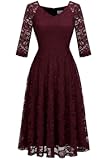 Womens Long-Sleeve Wedding Guest Dress A-Line Lace Formal Party Cocktail Midi Dress Prom Gown