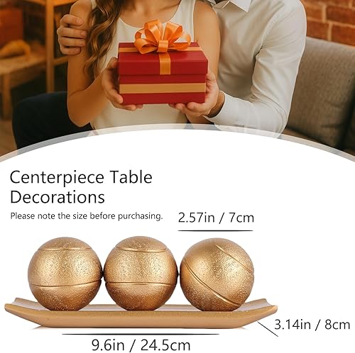 Miniatura 3 de XMGZQ Juego de bandeja decorativa pequeña y bolas de orbes, bolas decorativas doradas con cuencos de centro de mesa para mesa de café, sala de