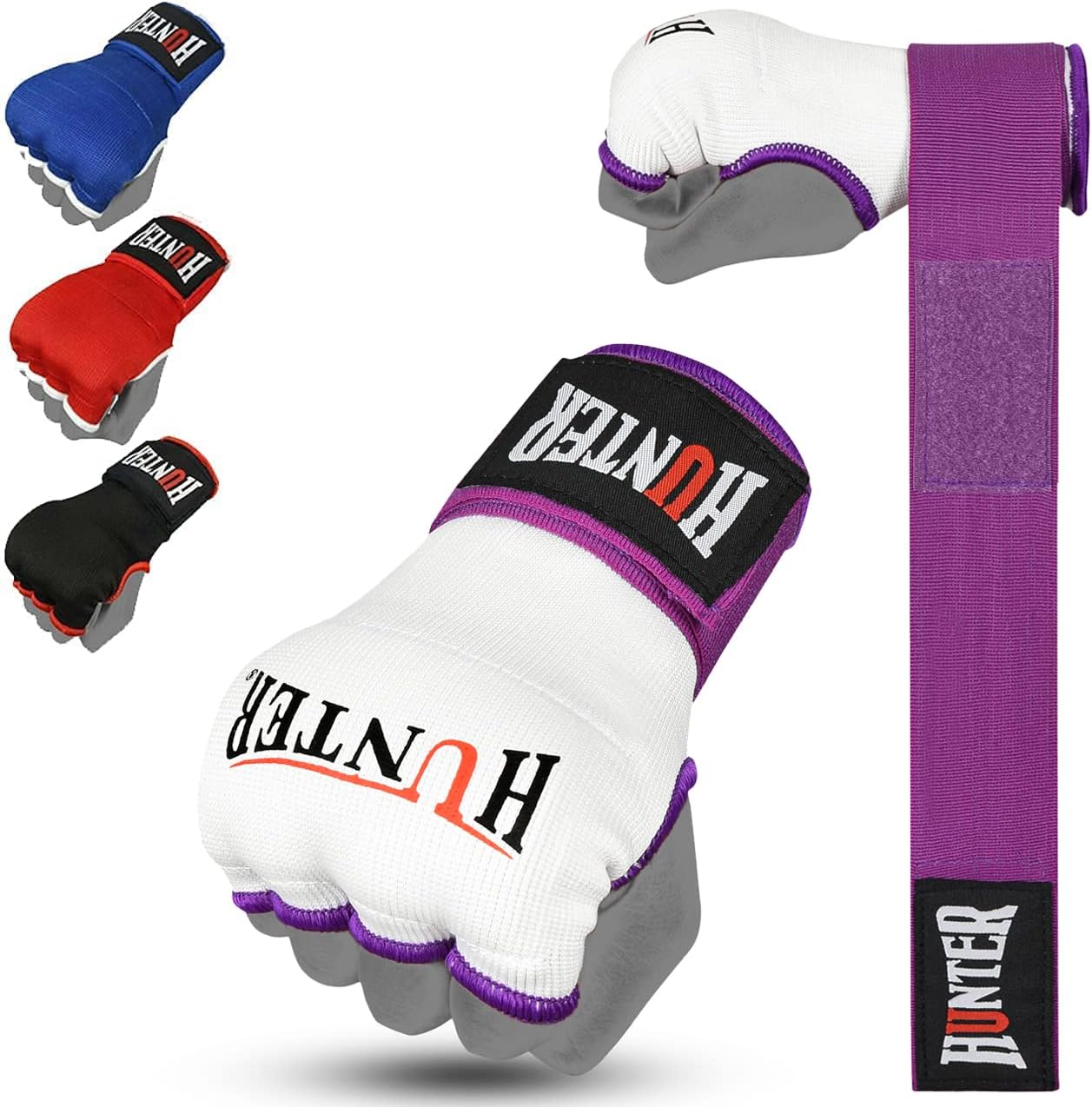 HUNTER Gel Boxing Hand Wraps for Men & Women, Quick Inner Gloves with Wrist Support for MMA, Muay Thai, Kickboxing & Martial Arts Training, Knuckle Protection (Pair)