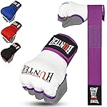 HUNTER Gel Padded Inner Gloves with Hand Wraps for Boxing (Comes in Pair) (White-Purple, S/M)
