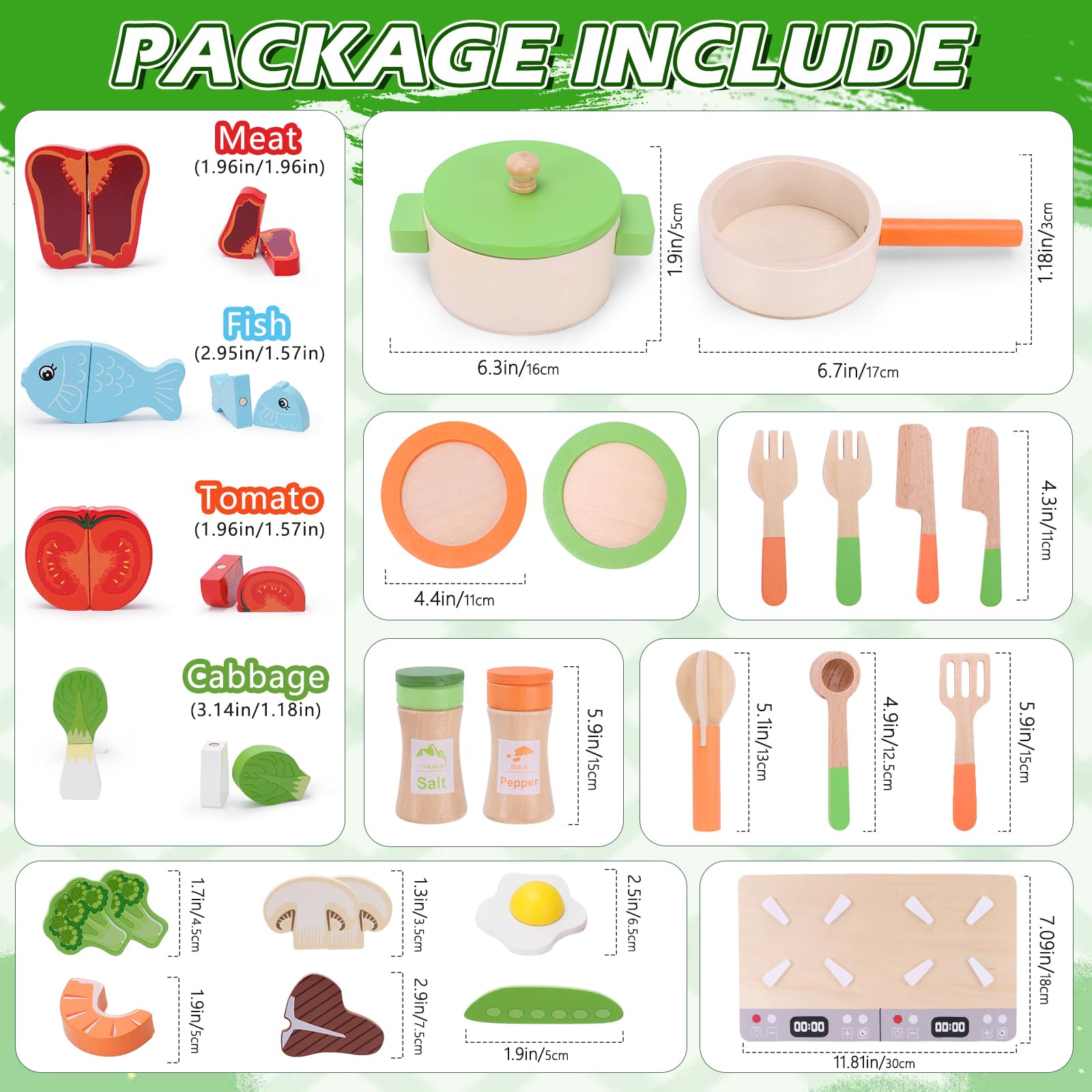 Mardo Accesorios Cocina Juguetes para Niños , Utensilios de Cocina al Aire Libre, Juego de Ollas y sartenes de Madera, Vegetales para Cortar, Juego de rol para Niños Mayores de 3 Años