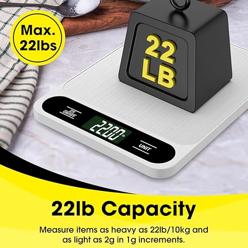 Miniatura 3 de Mik-Nana Báscula de cocina digital blanca, 22 lb10 kg, para hornear cocinar y perder peso, graduación precisa de 0.04 oz0.04 onzas, acero inoxidable