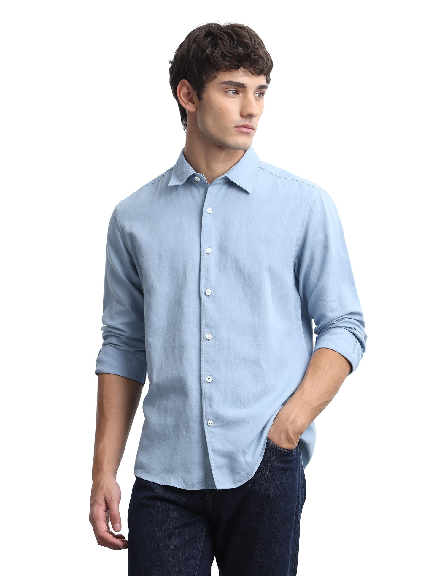 Flying Machine Men's Slim Fit Cotton Linen Shirt
