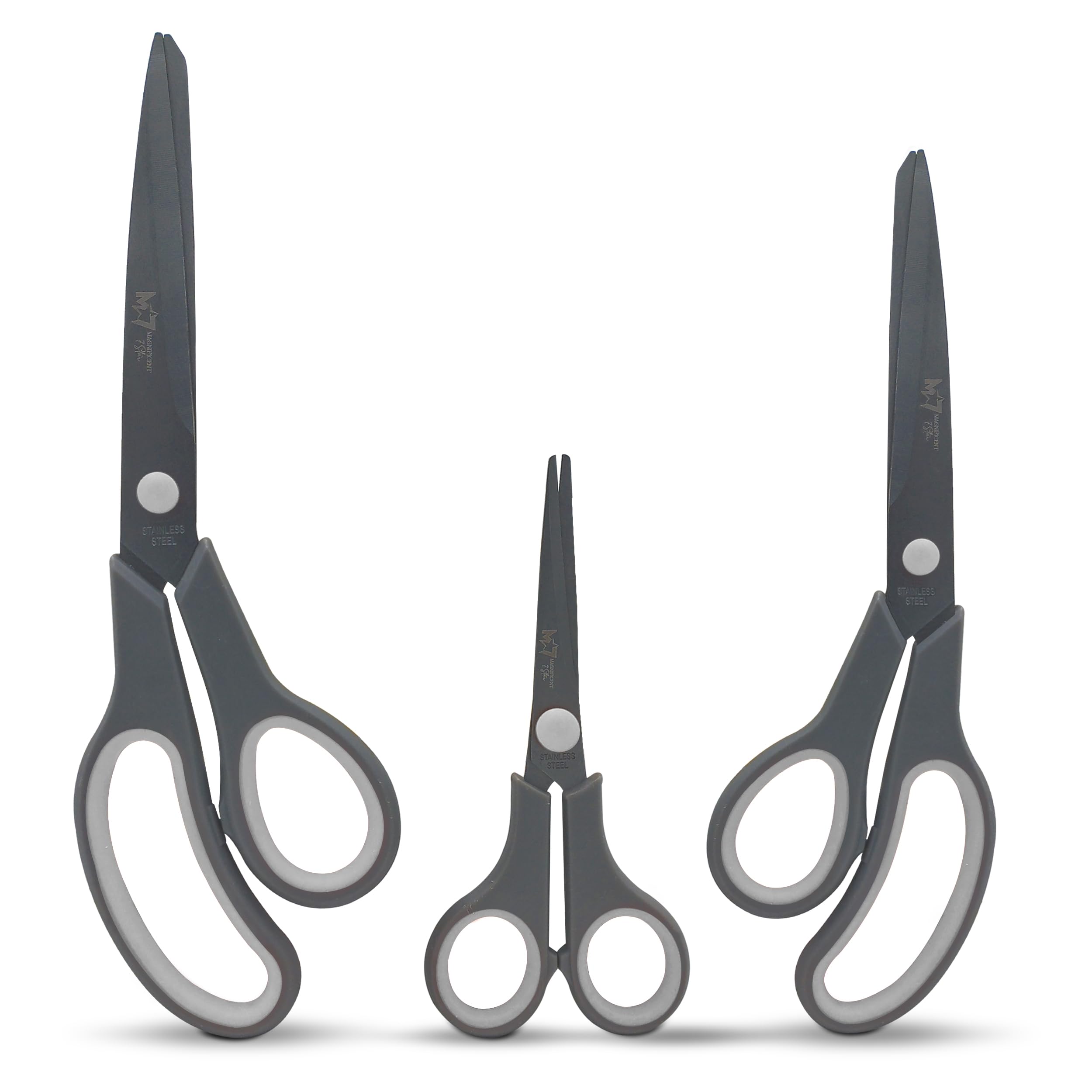 Magnificent Multipurpose Scissors – 3-Pack Teflon-Coated Stainless Steel Blades, Soft Grip Handles – Perfect for Sewing, Crafting, Fabric, Office, Home & Kitchen Use