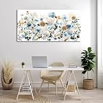 Flowers Canvas Wall Art Wildflowers Canvas Pictures Rustic Botanical Artwork Abstract Watercolor Landscape Painting Artwork for Home Living Room Bedroom Kitchen Office Wall Decor Ready to Hang 100L x 50W cm