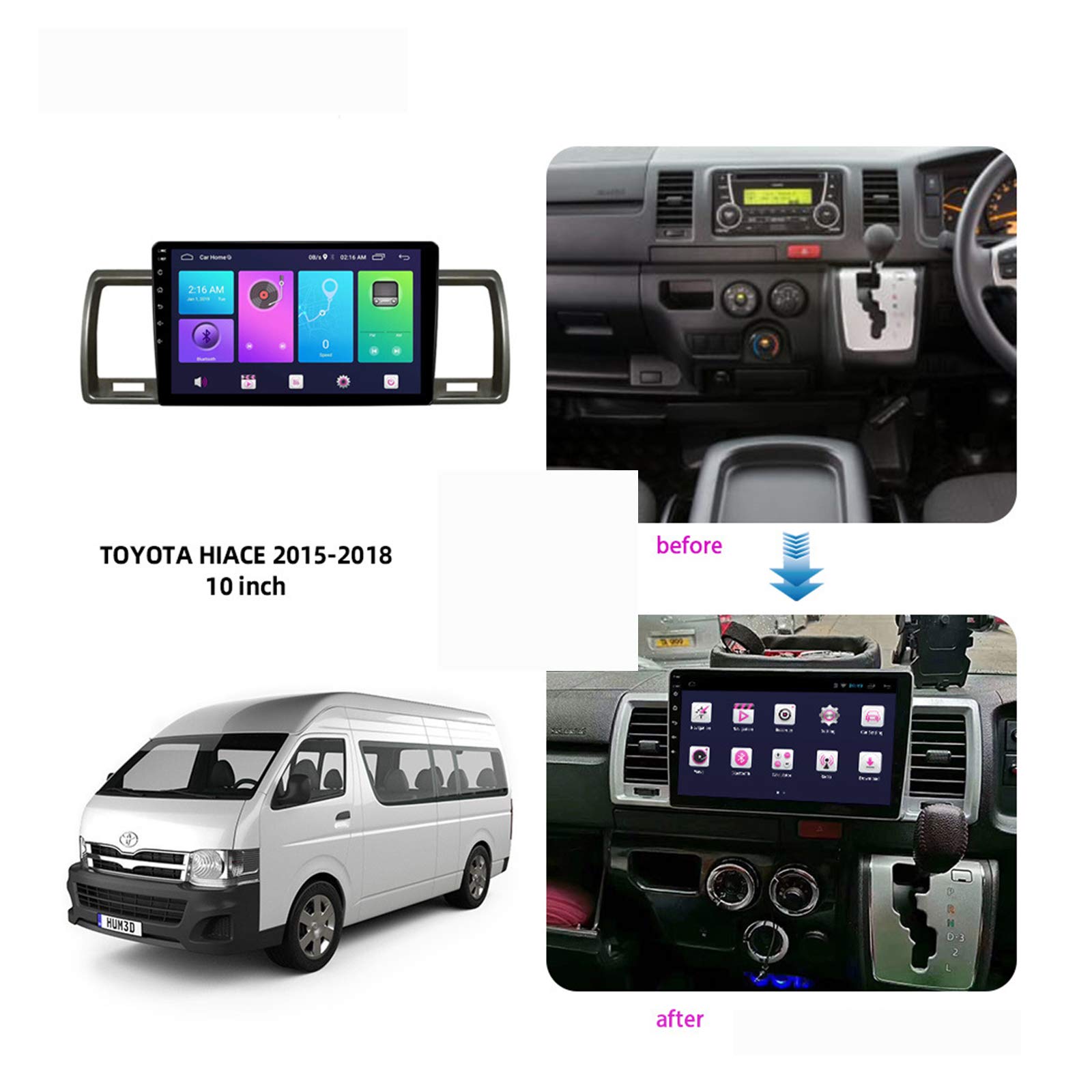 Amazon | TOYOTA HIACEのためのAndroidの10.0カーステレオダブルディン 