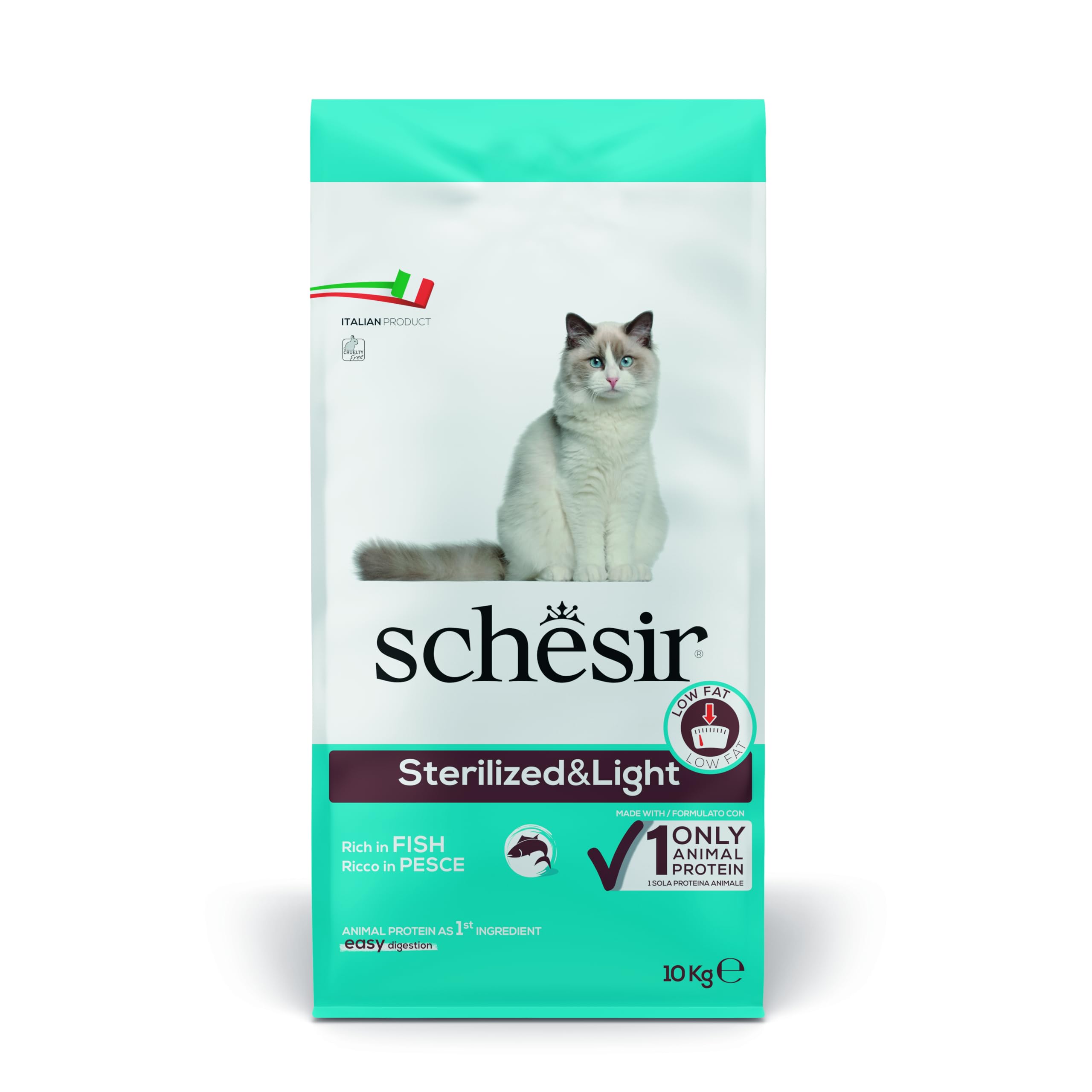 Schesir, Cibo Secco per Gatti Adulti Sterilizzati o in Sovrappeso Linea Light al Gusto Pesce, in Crocchette - Formato Sacco da 10 kg