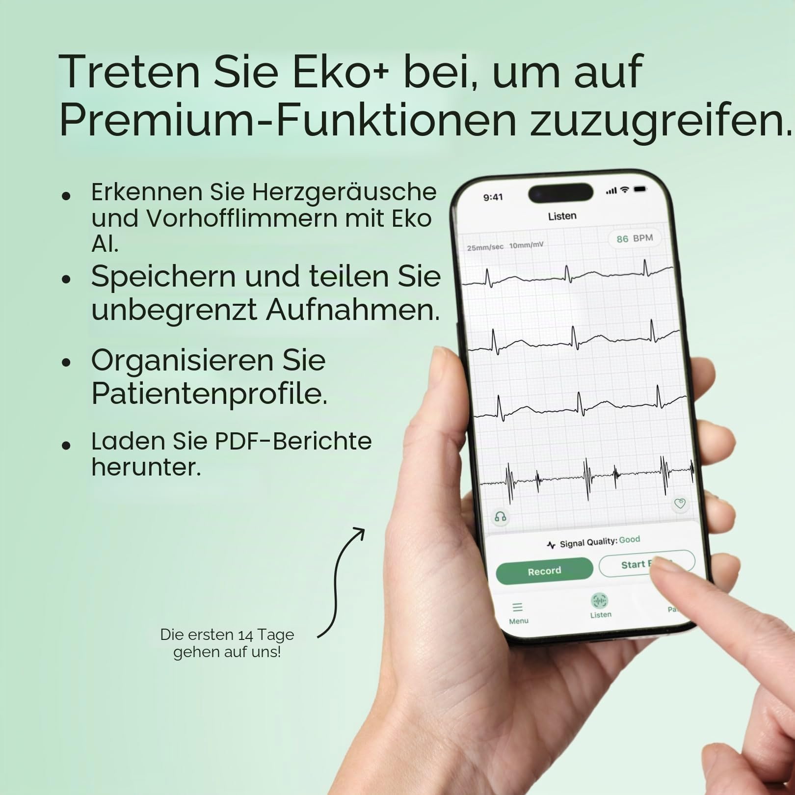 CORE 500™ Digitales Stethoskop, 40-fache Verstärkung, aktive Geräuschunterdrückung, 3-Draht-EKG, FDA genehmigt mit Eko+, Vollfarbanzeige, rückerstattungsfähig, Champagner